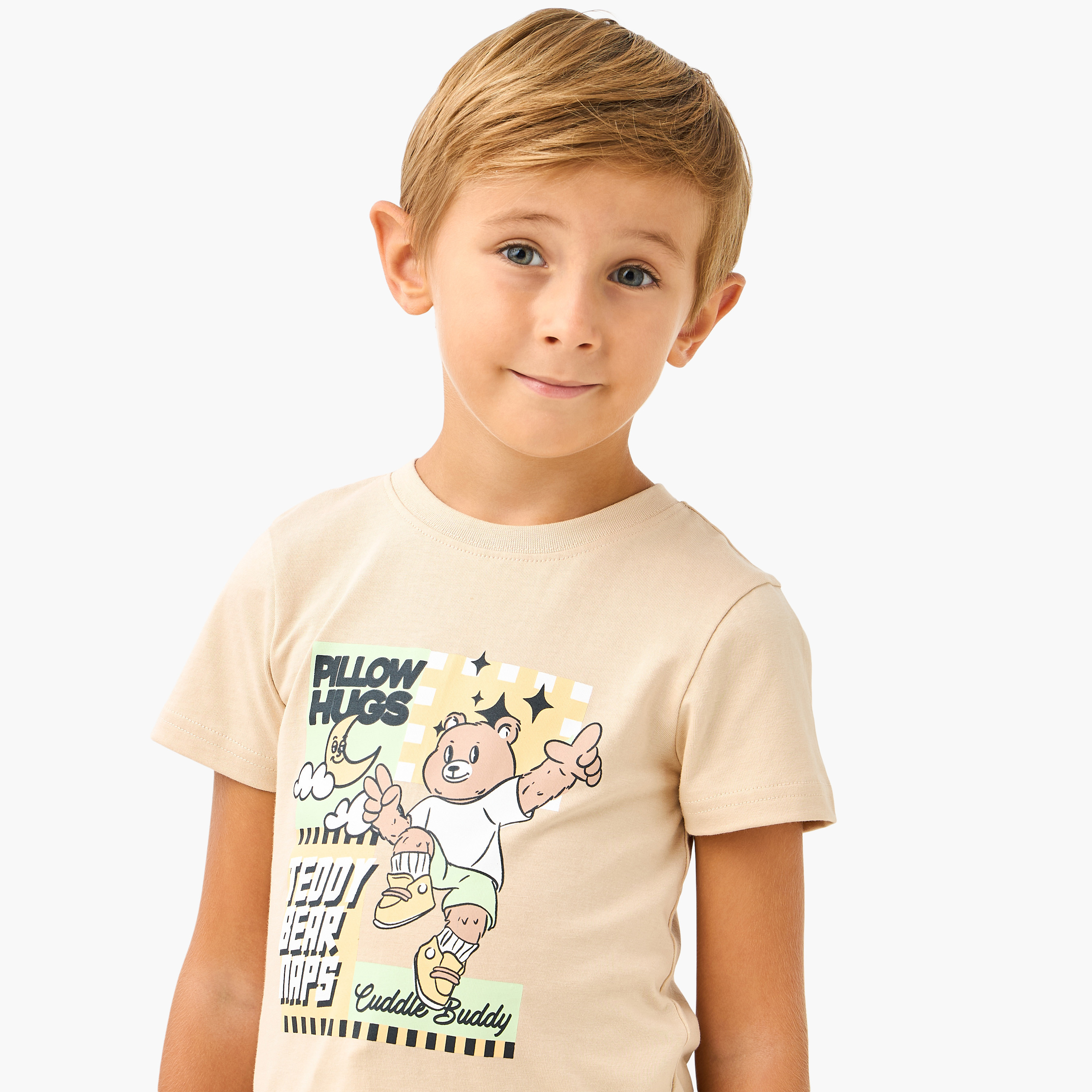 Juniors Teddy Bear Print T-shirt and Pyjama Set-boys-clothing-nightwear-image-5
