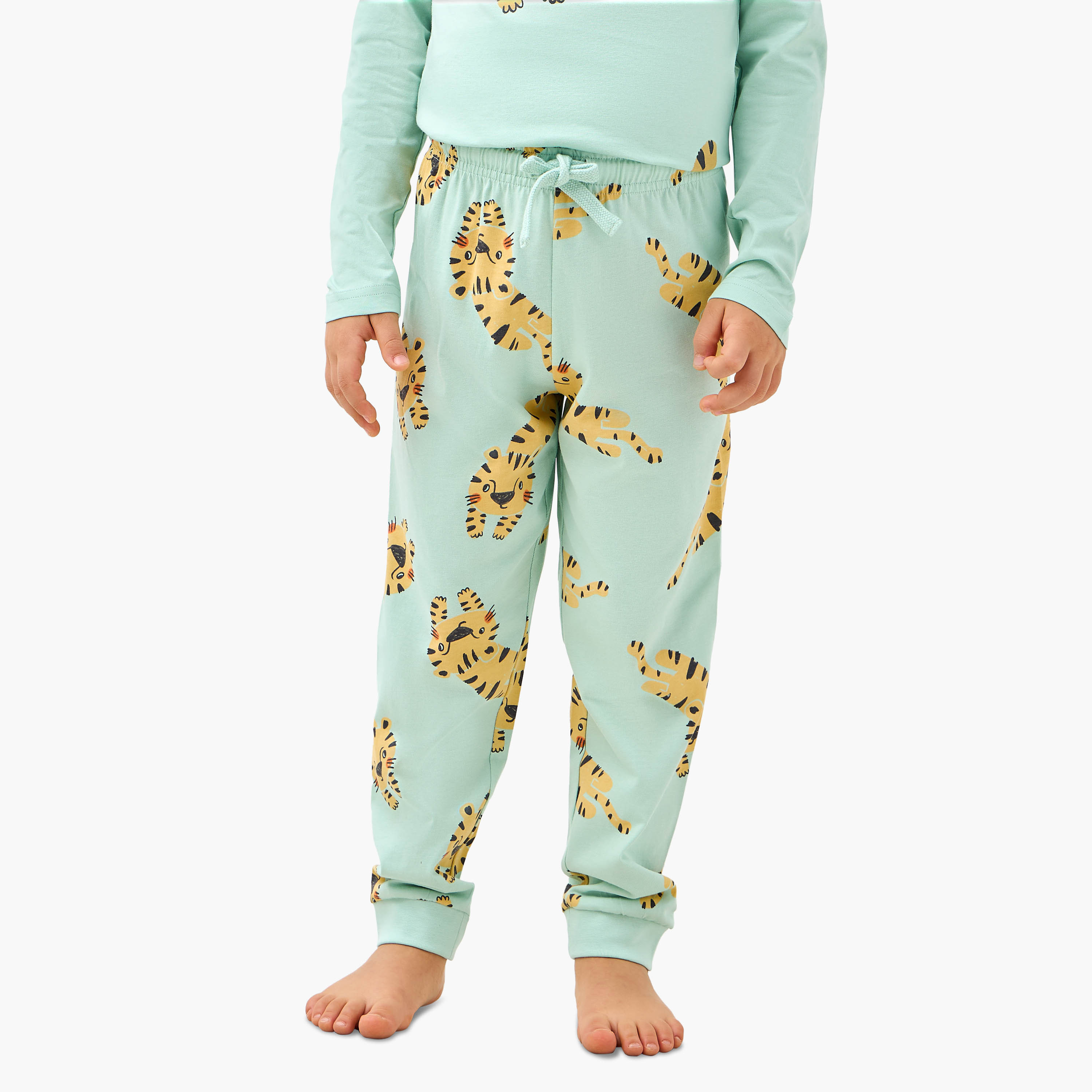 Juniors Tiger Print T-shirt and Pyjama Set-boys-clothing-nightwear-image-3