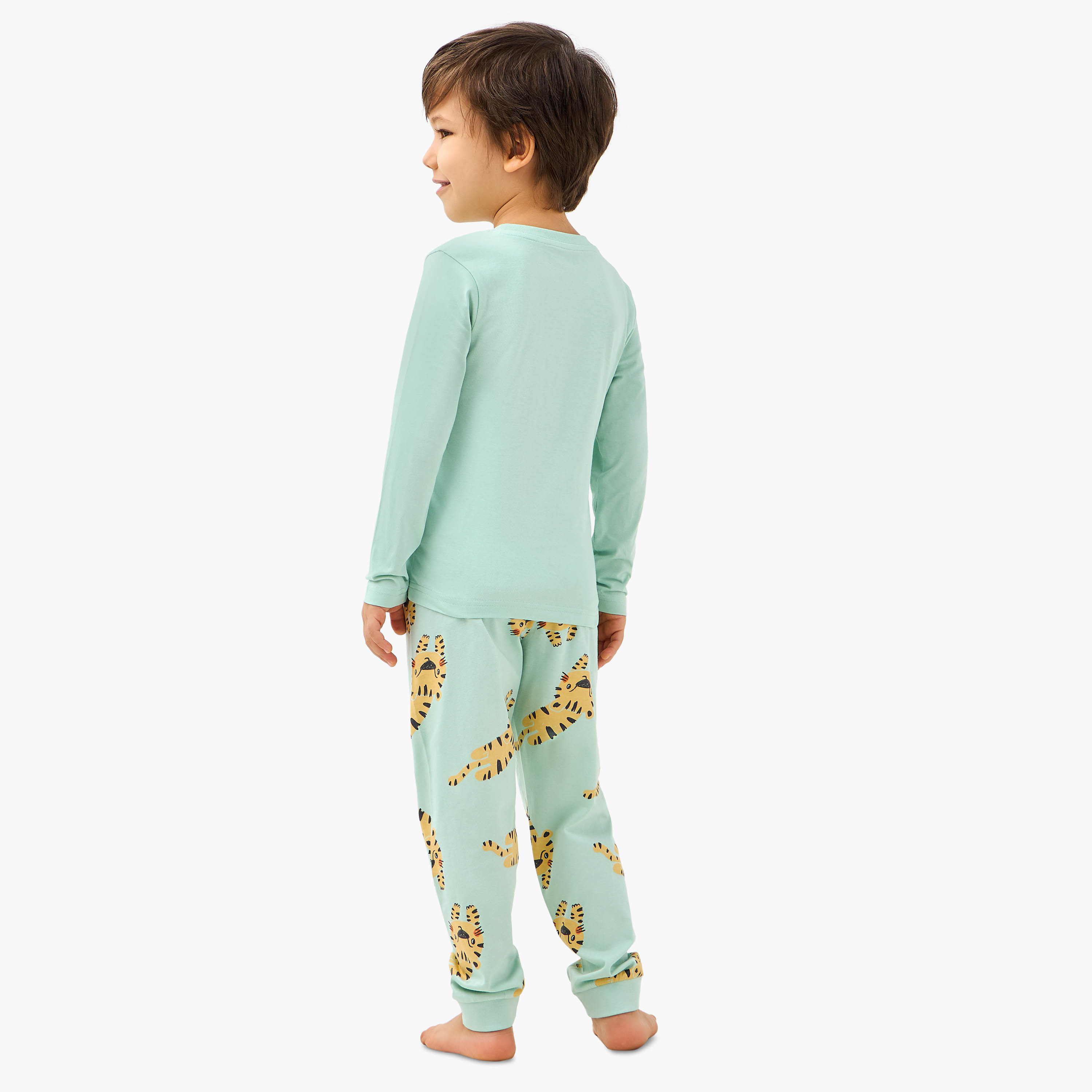 Juniors Tiger Print T-shirt and Pyjama Set-boys-clothing-nightwear-image-4