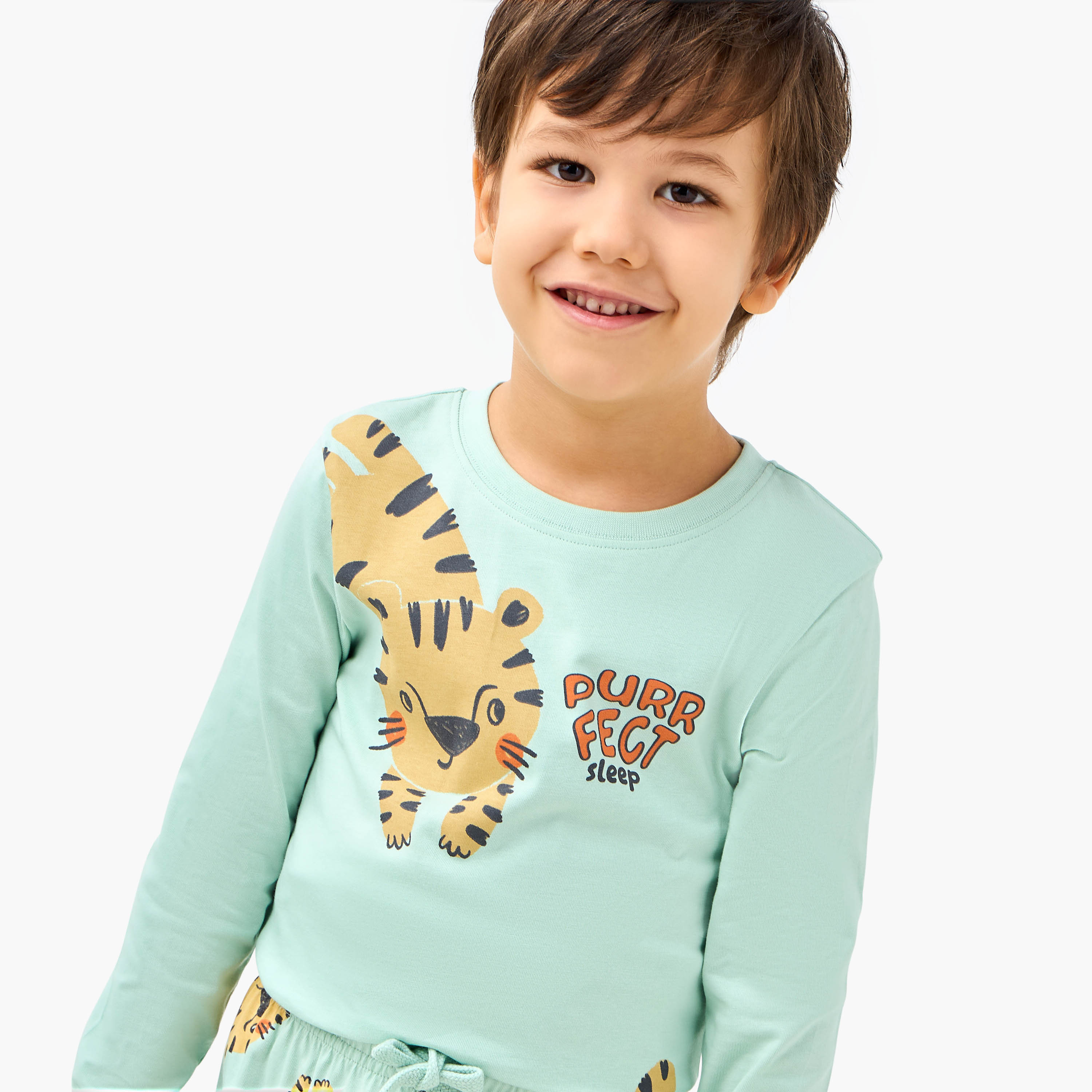 Juniors Tiger Print T-shirt and Pyjama Set-boys-clothing-nightwear-image-5