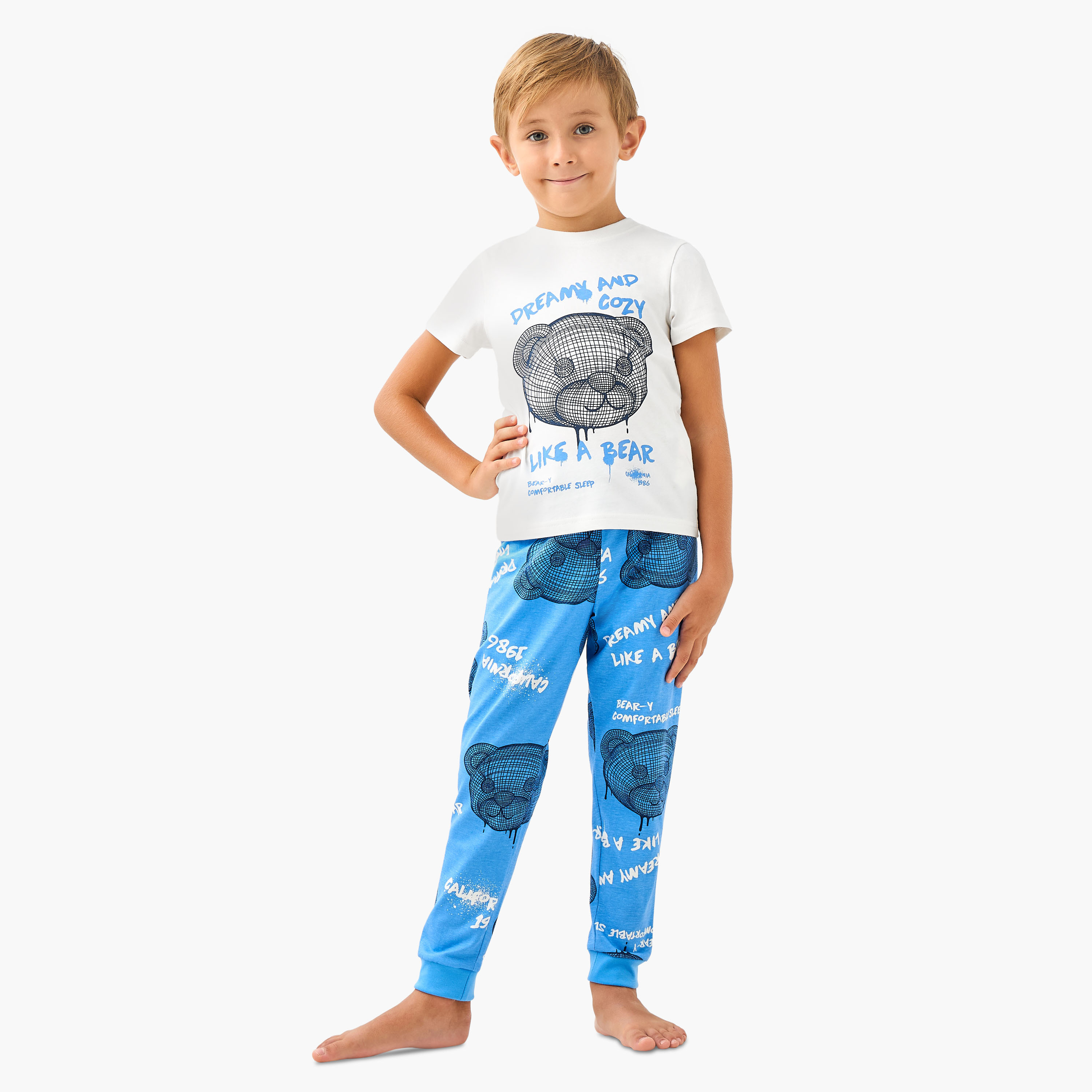 Juniors Cotton Crew Neck Long Sleeves Pyjama Set with Underwater Print-boys-clothing-nightwear-image-1