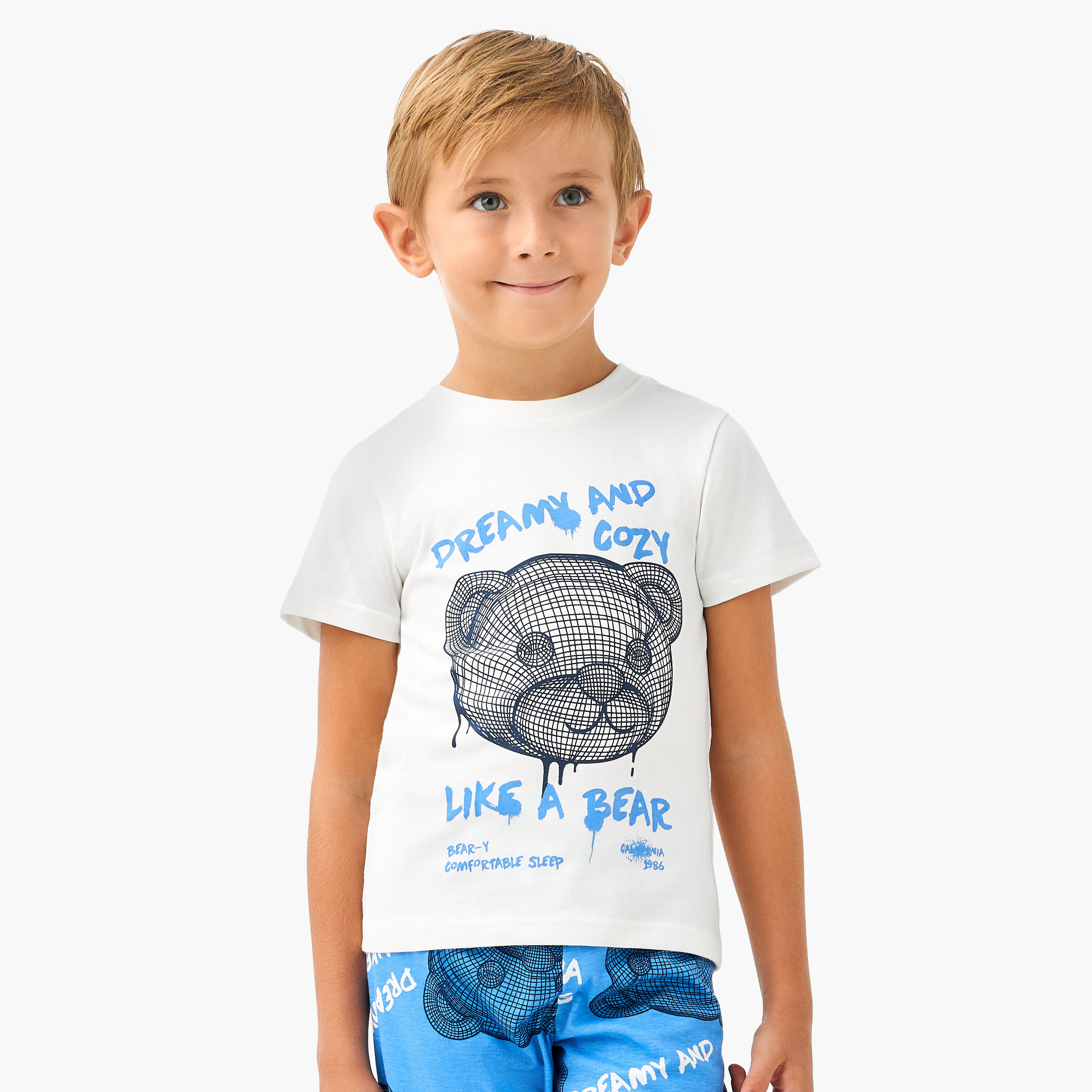 Juniors Cotton Crew Neck Long Sleeves Pyjama Set with Underwater Print-boys-clothing-nightwear-image-2