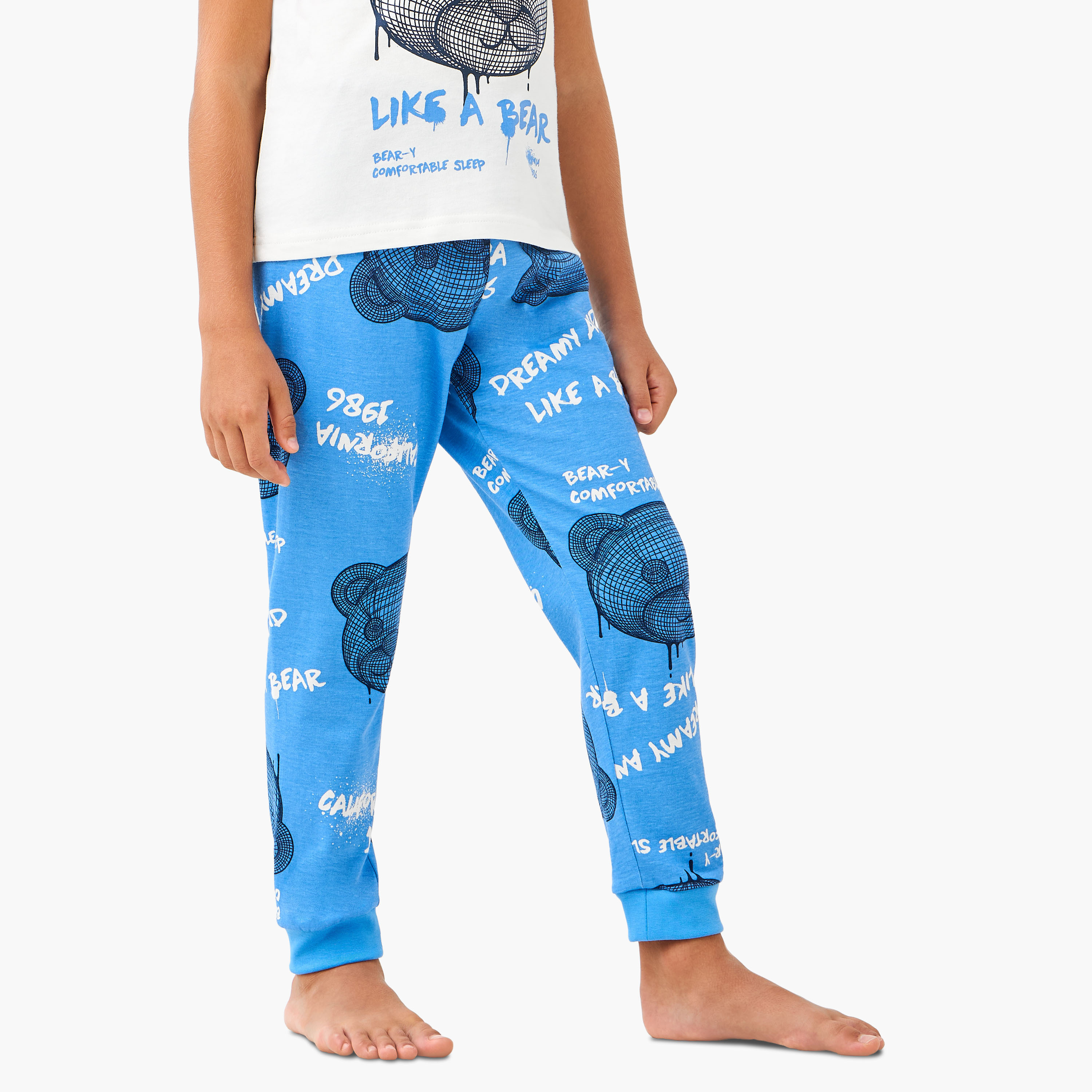 Juniors Cotton Crew Neck Long Sleeves Pyjama Set with Underwater Print-boys-clothing-nightwear-image-3