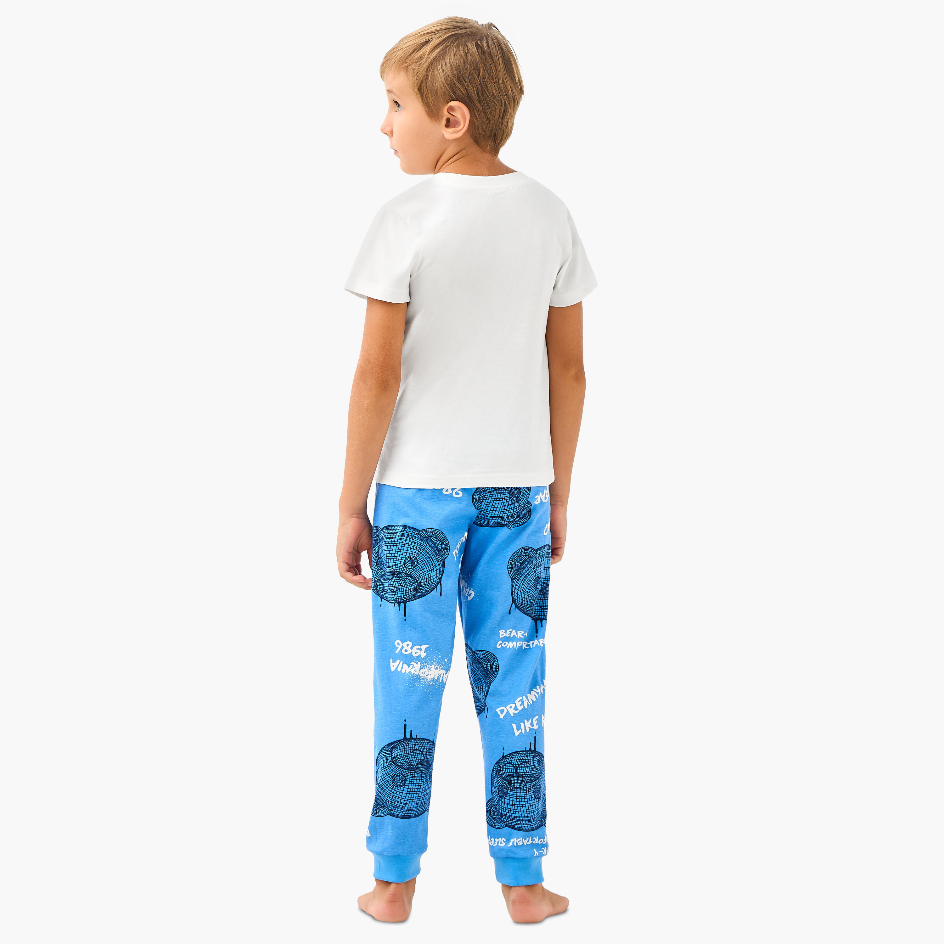 Juniors Cotton Crew Neck Long Sleeves Pyjama Set with Underwater Print-boys-clothing-nightwear-image-4