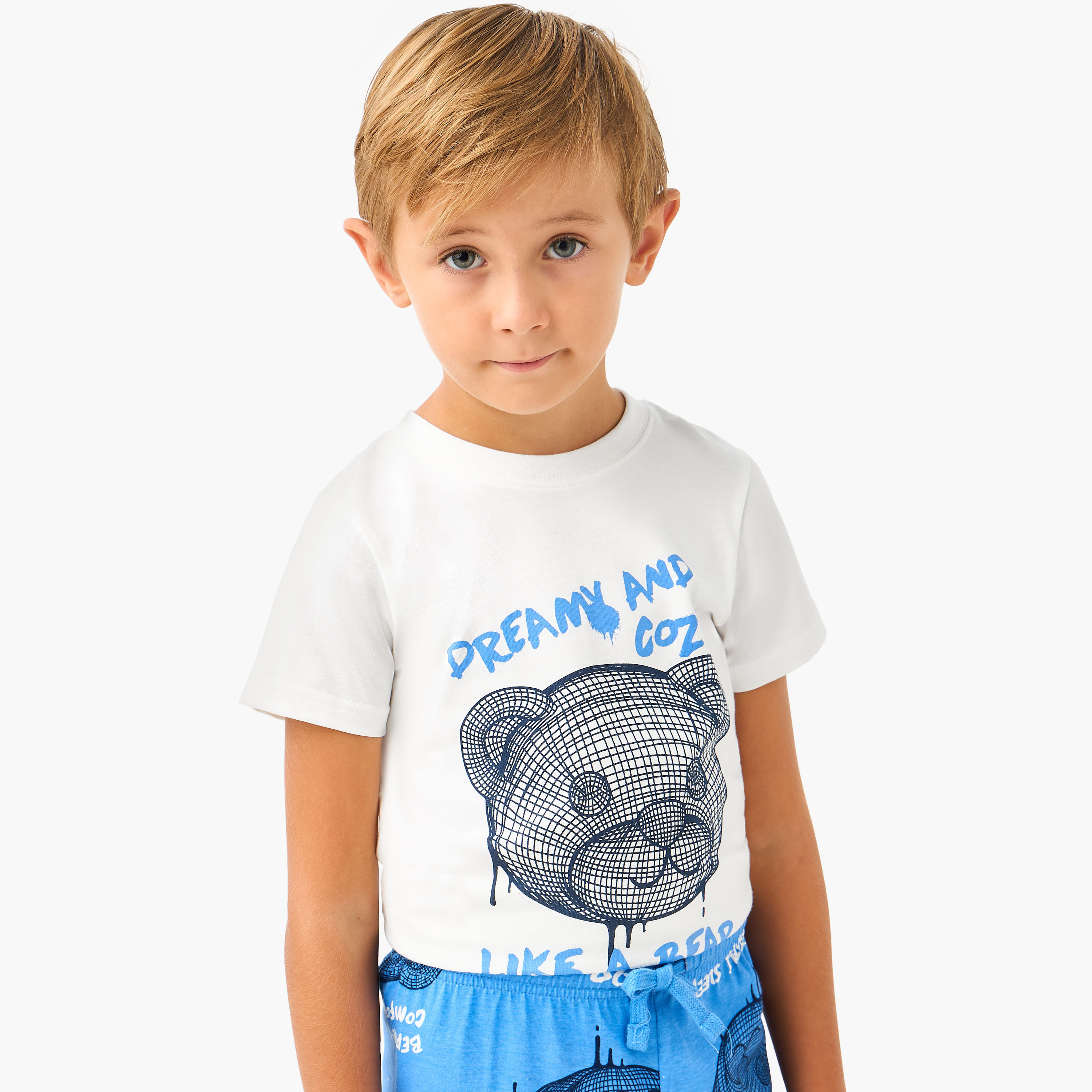 Juniors Cotton Crew Neck Long Sleeves Pyjama Set with Underwater Print-boys-clothing-nightwear-image-5