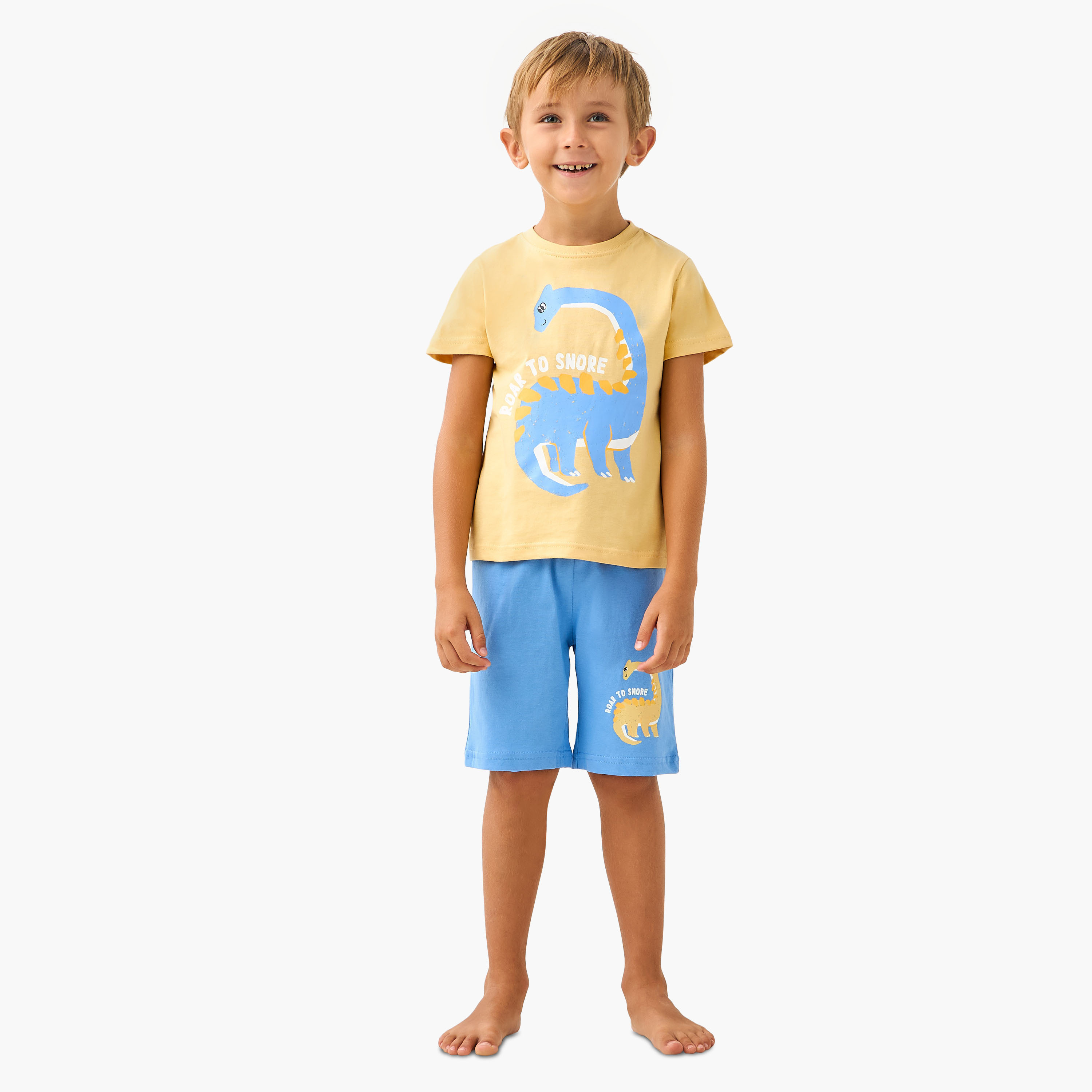 طقم تيشيرت وشورت جونيورز بطبعة ديناصورات-boys-clothing-nightwear-image-1