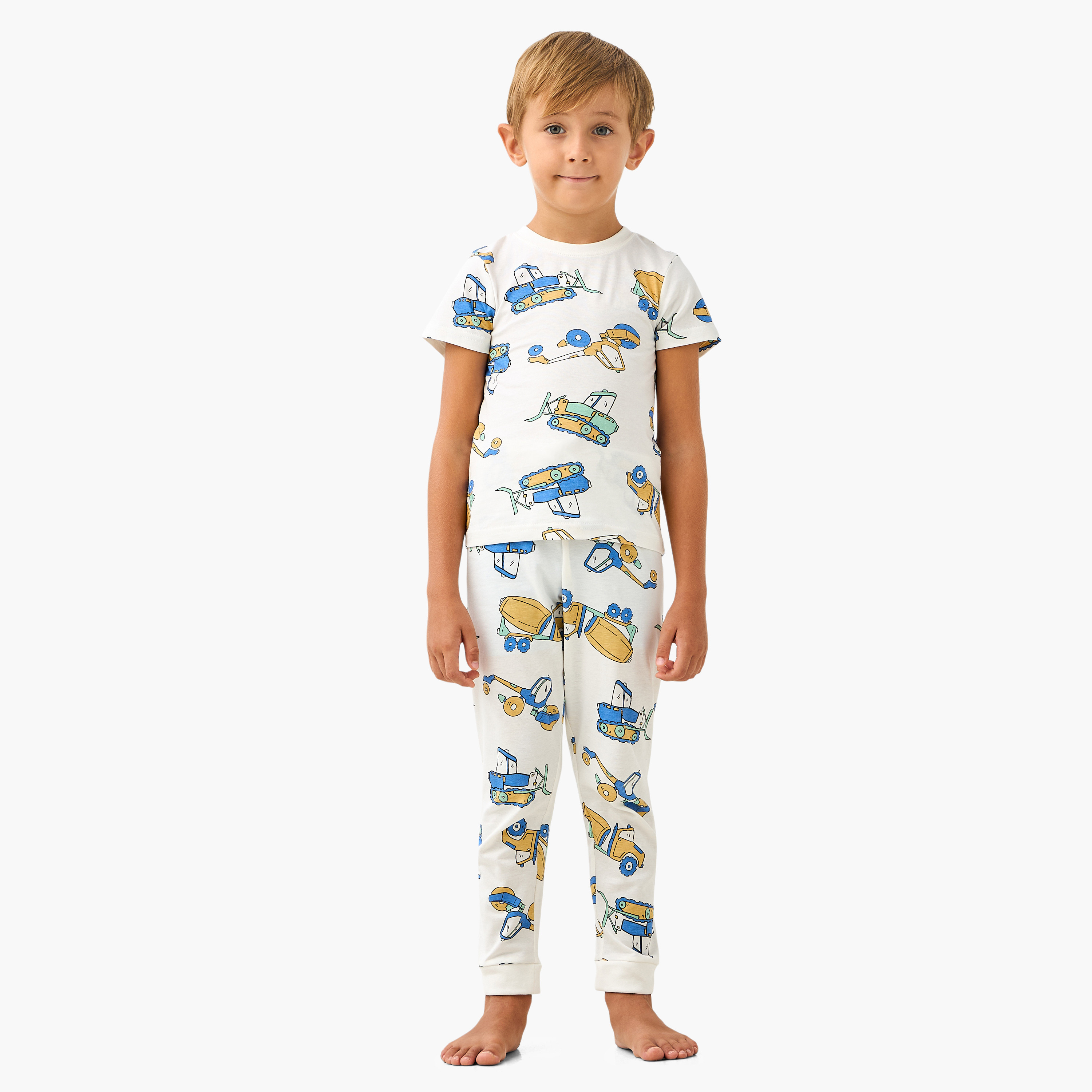 Juniors Cotton Crew Neck Long Sleeves Pyjama Set with Underwater Print-boys-clothing-nightwear-image-1