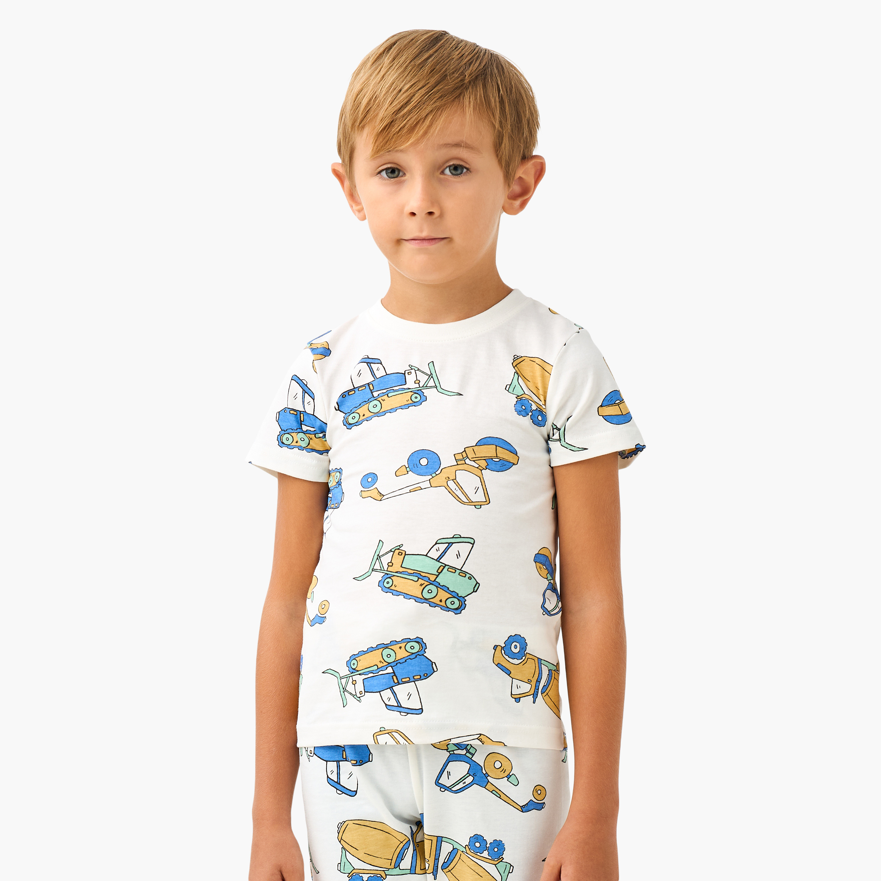 Juniors Cotton Crew Neck Long Sleeves Pyjama Set with Underwater Print-boys-clothing-nightwear-image-2