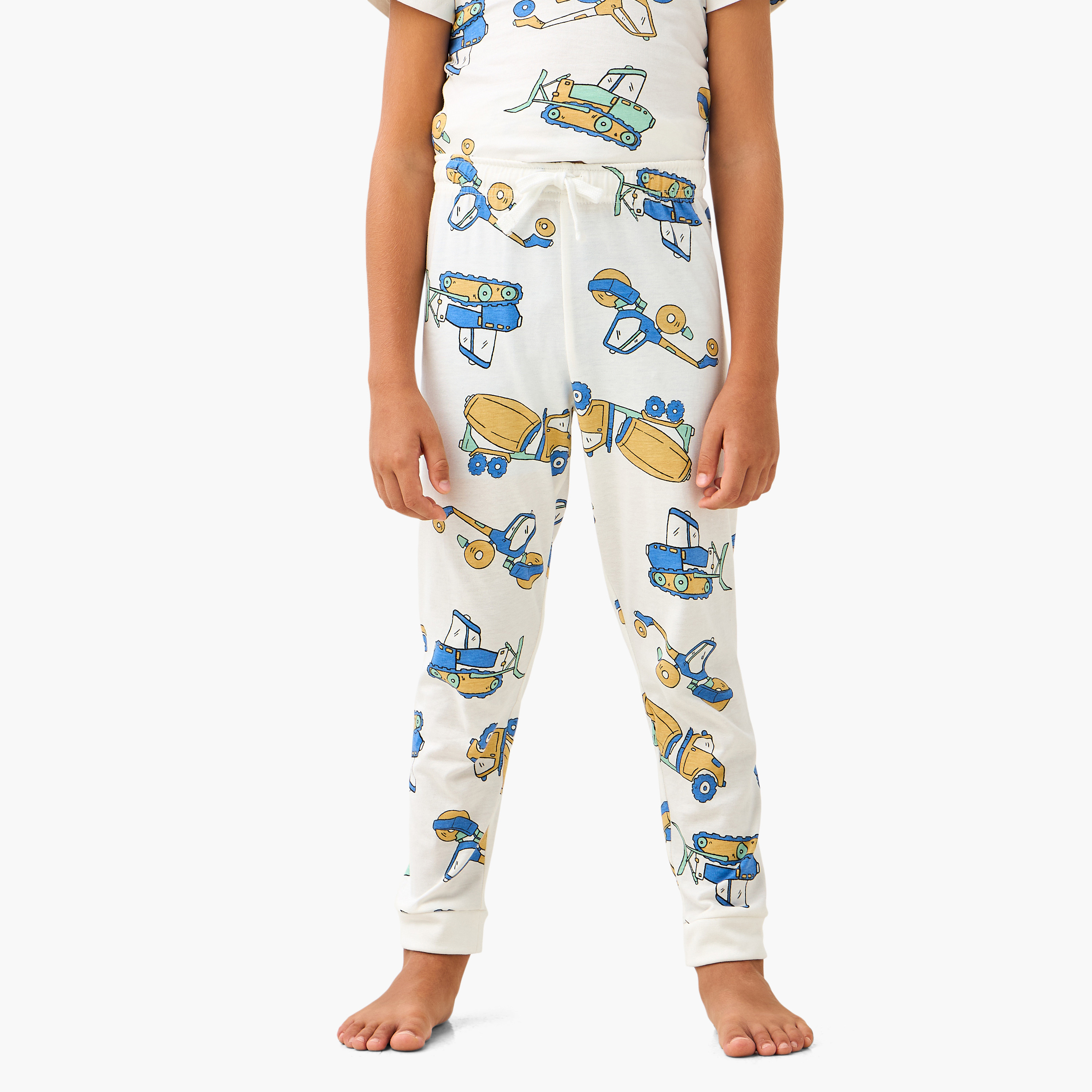 Juniors Cotton Crew Neck Long Sleeves Pyjama Set with Underwater Print-boys-clothing-nightwear-image-3