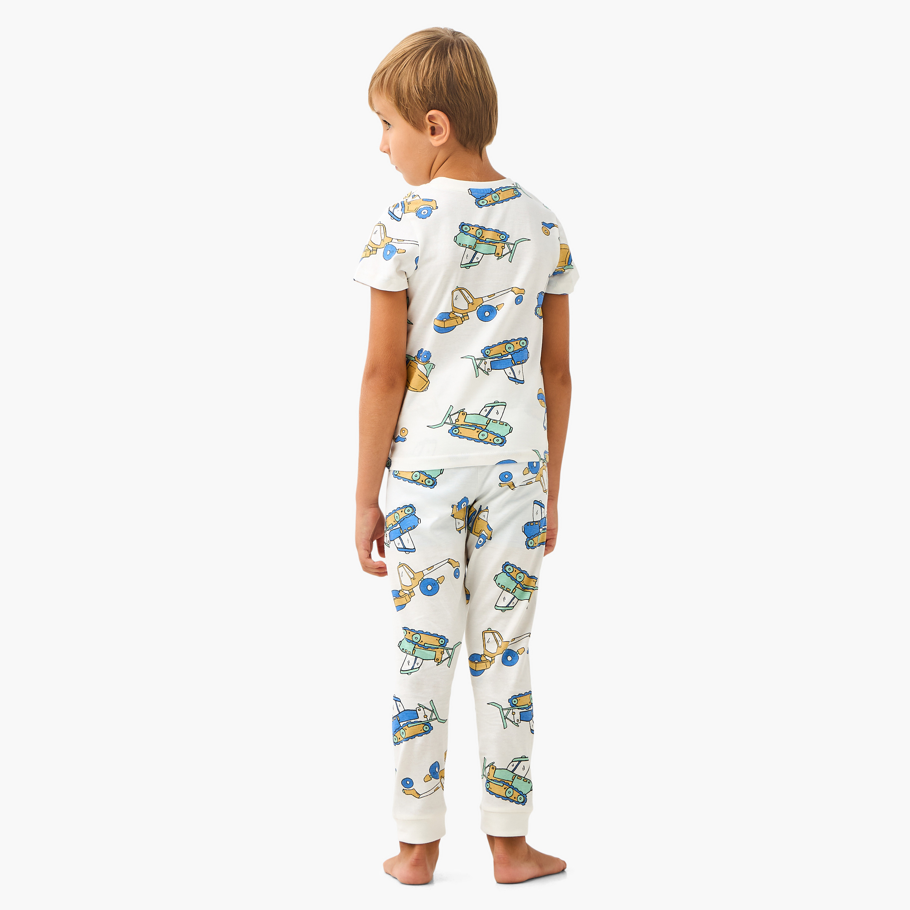 Juniors Cotton Crew Neck Long Sleeves Pyjama Set with Underwater Print-boys-clothing-nightwear-image-4