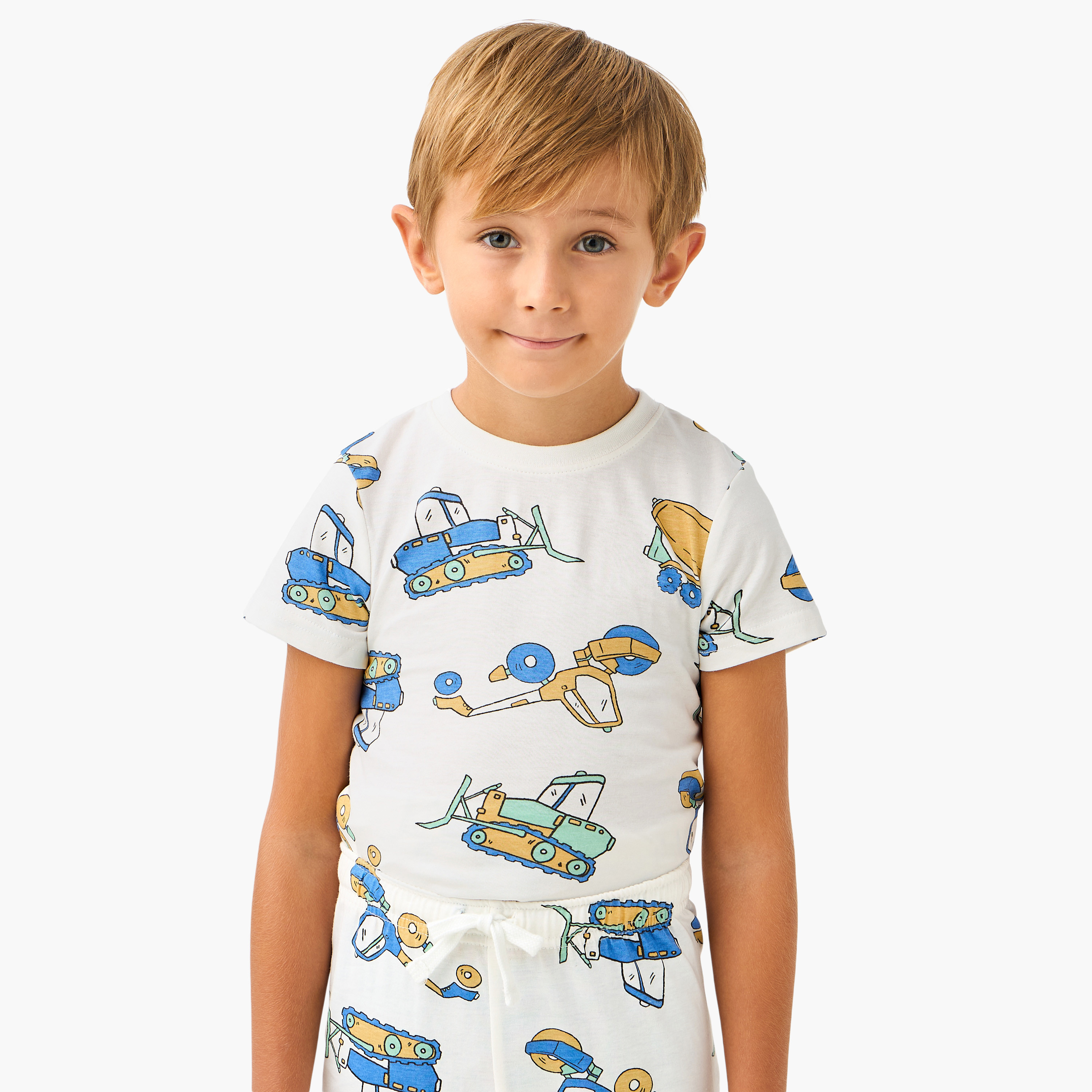 Juniors Cotton Crew Neck Long Sleeves Pyjama Set with Underwater Print-boys-clothing-nightwear-image-5