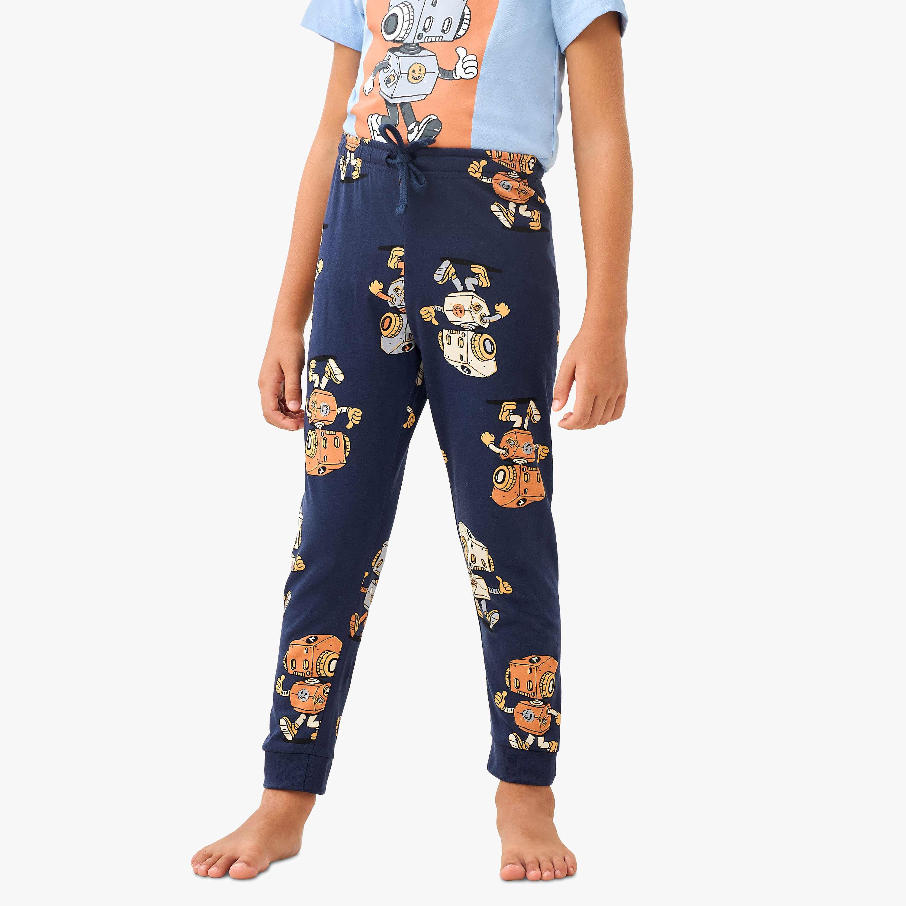 Juniors Robot Print T-shirt and Pyjama Set-boys-clothing-nightwear-image-3