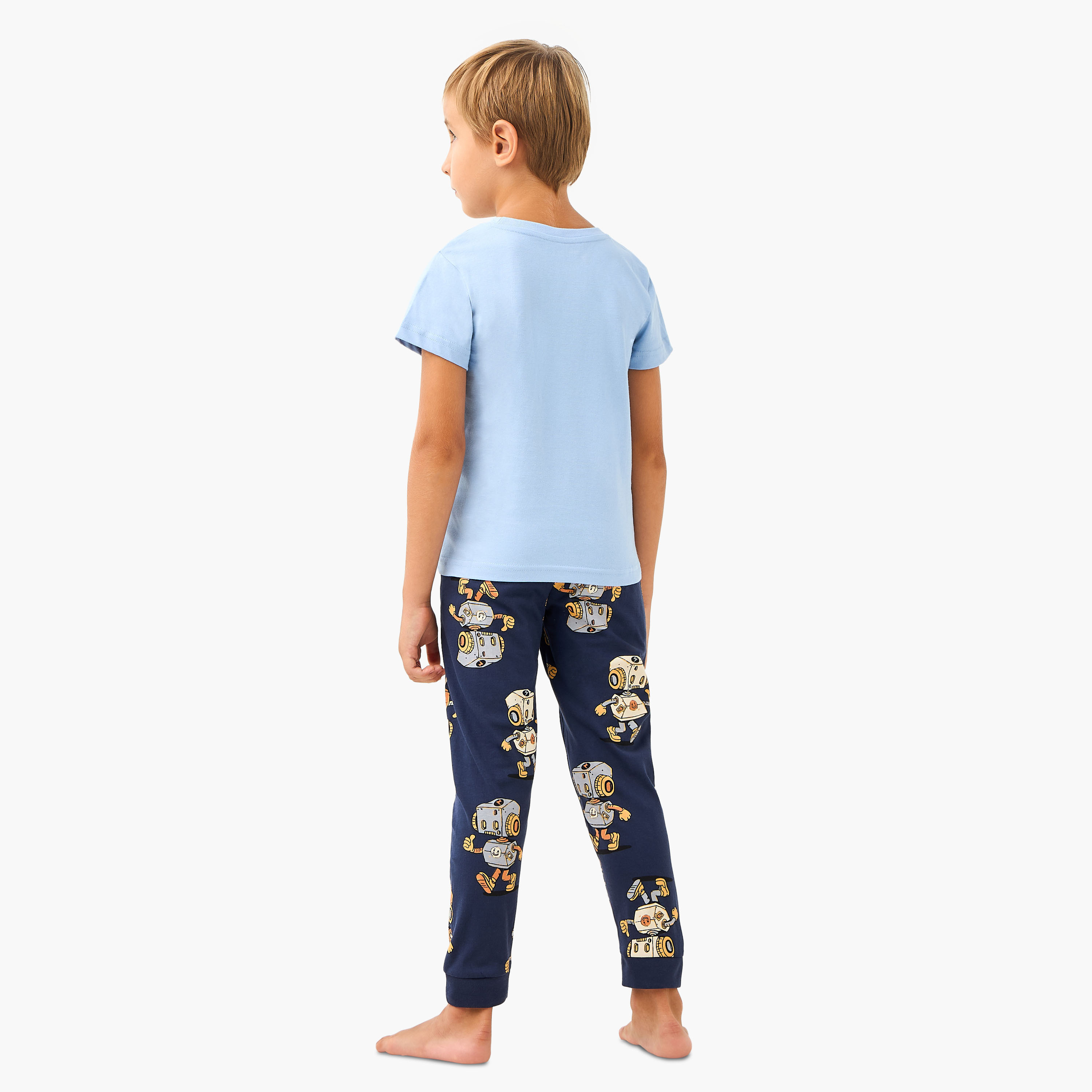 Juniors Robot Print T-shirt and Pyjama Set-boys-clothing-nightwear-image-4