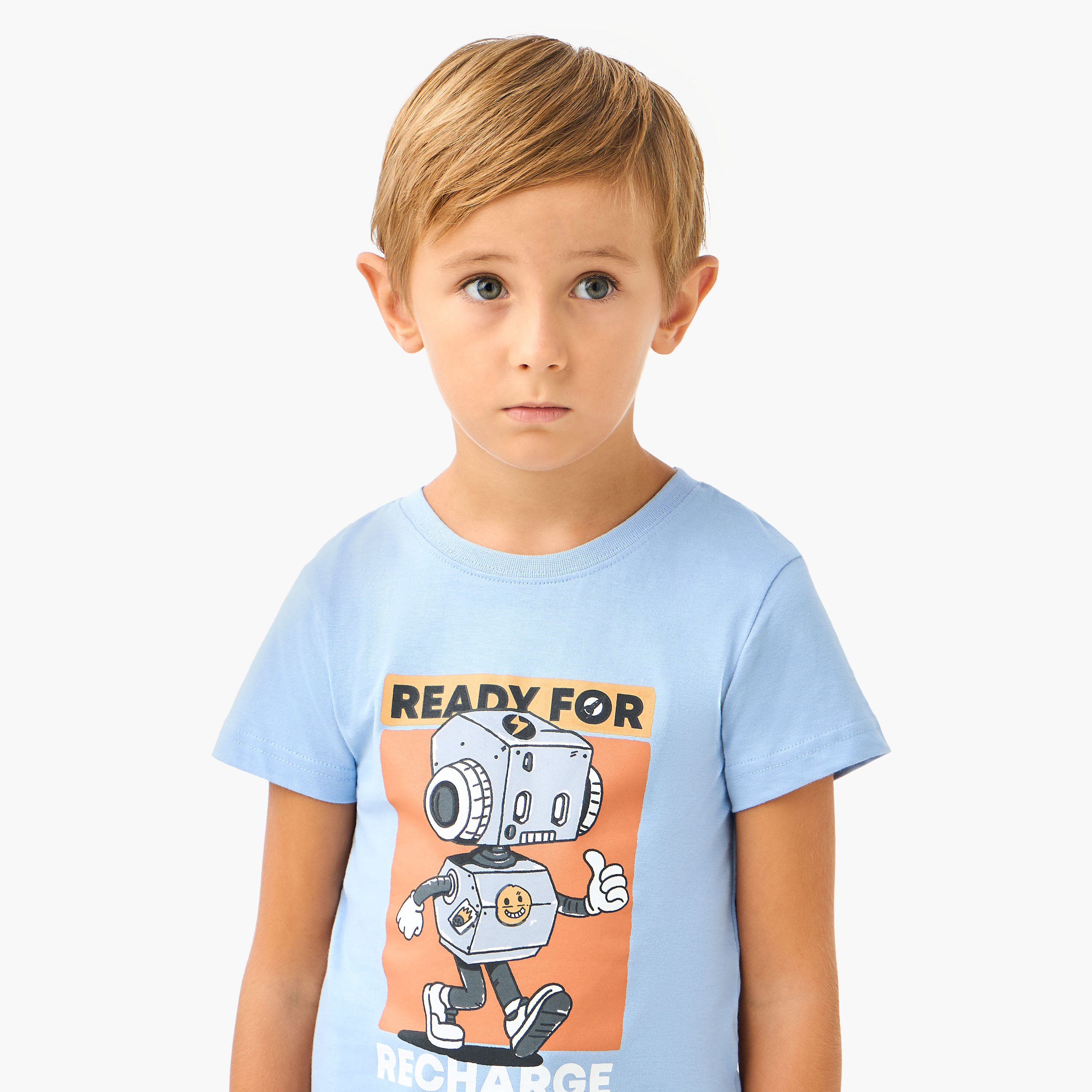 Juniors Robot Print T-shirt and Pyjama Set-boys-clothing-nightwear-image-5