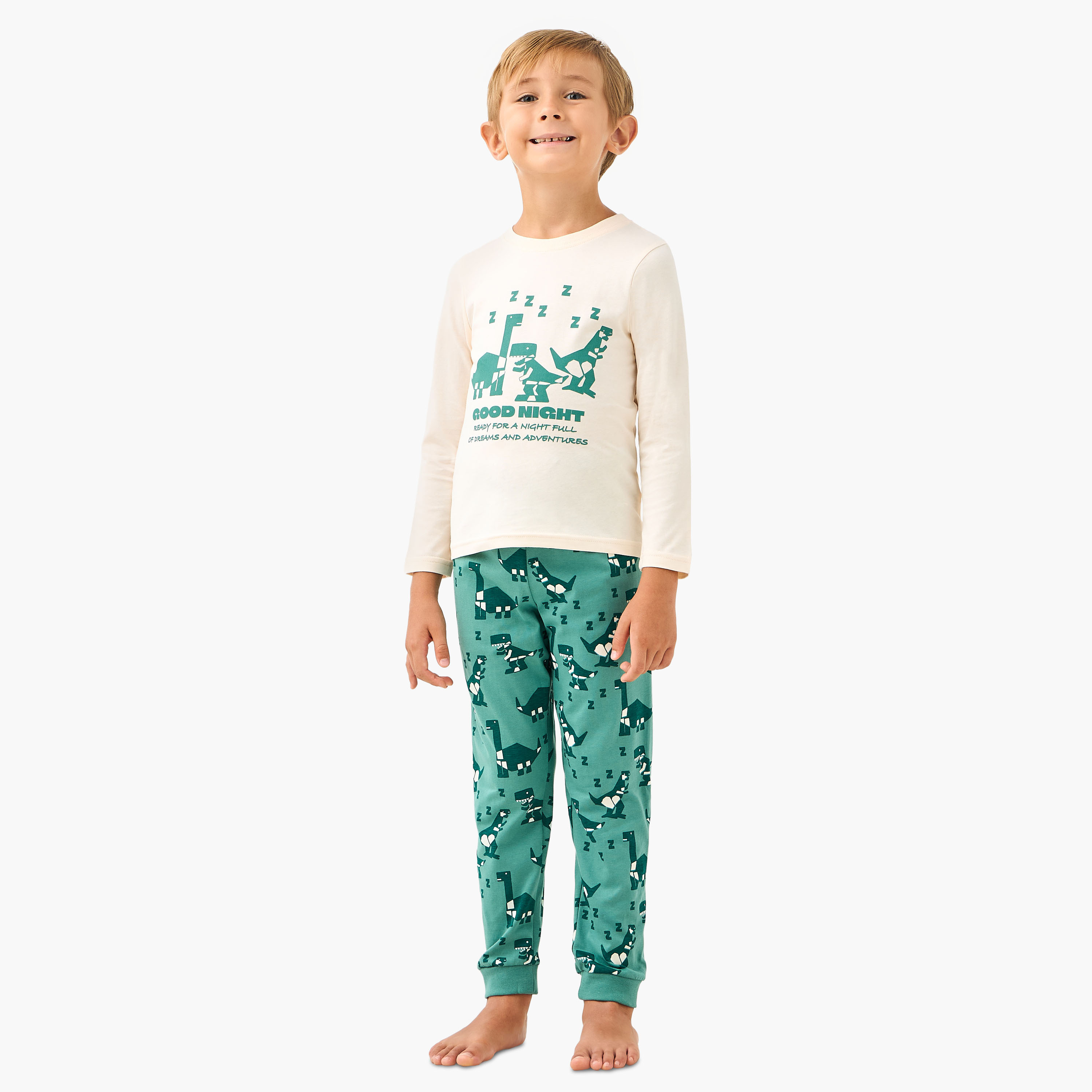Juniors Dinosaur Print T-shirt and Pyjama Set-boys-clothing-nightwear-image-1