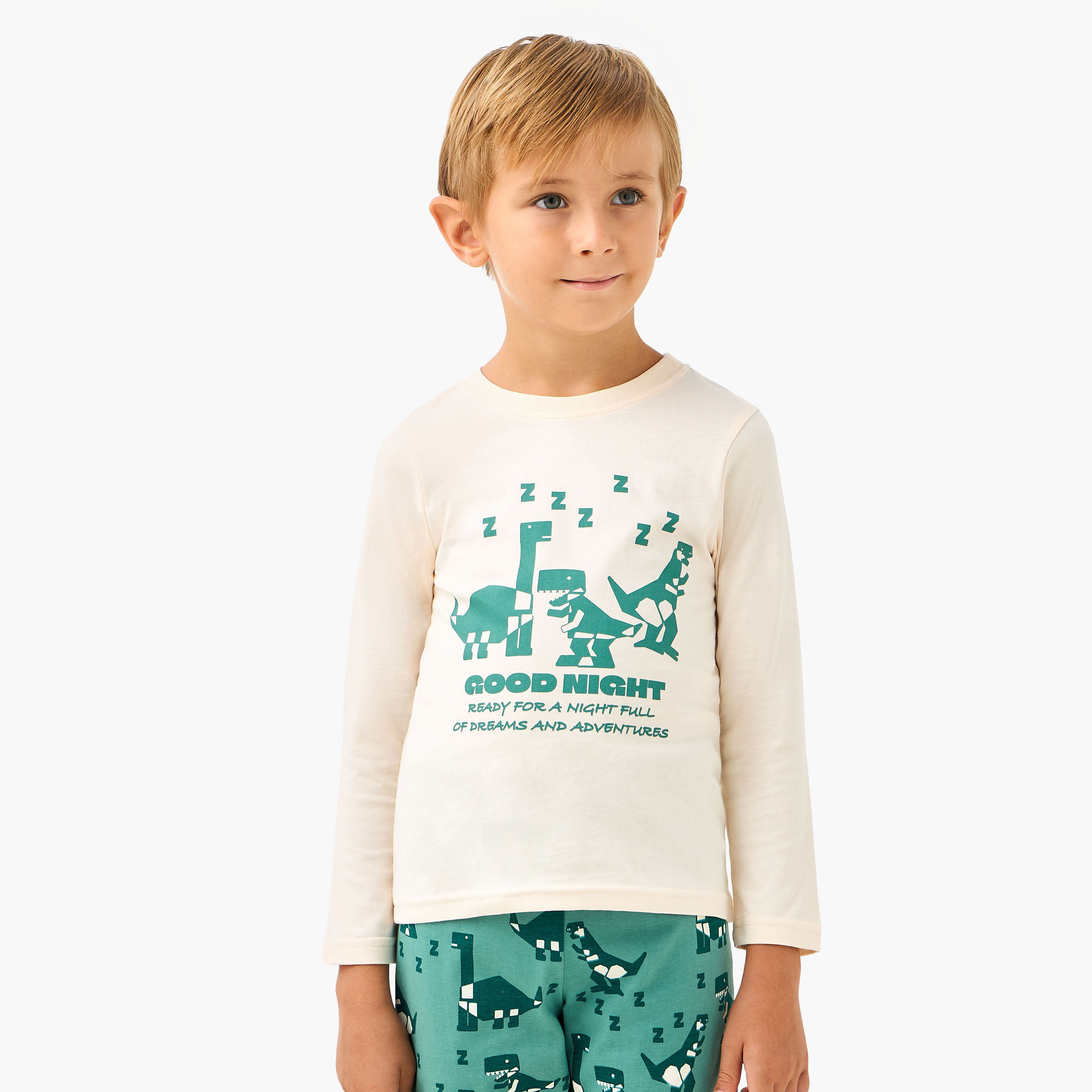 Juniors Dinosaur Print T-shirt and Pyjama Set-boys-clothing-nightwear-image-2