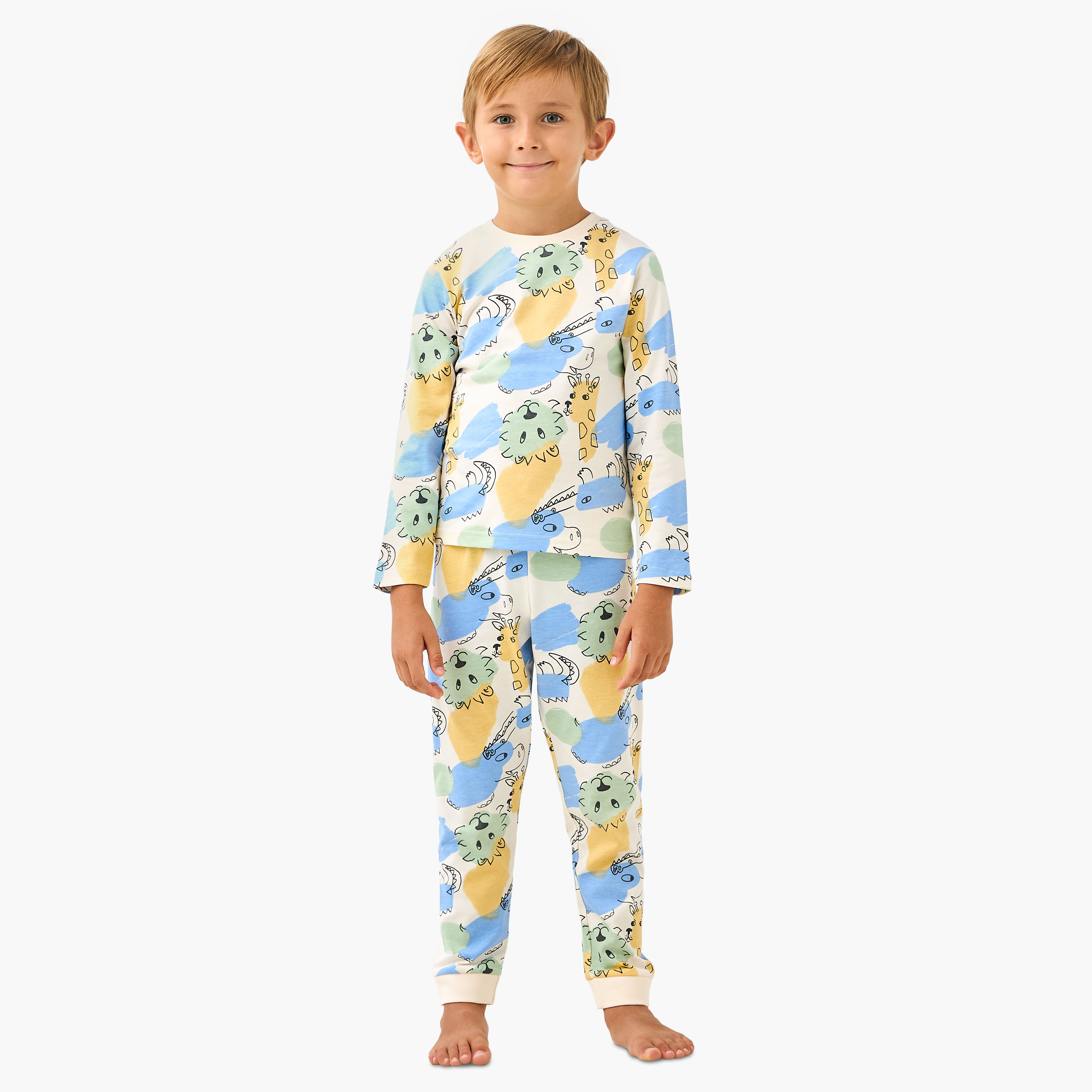 طقم تيشيرت وبنطلون بيجاما بطبعات حيوانات من جونيورز-boys-clothing-nightwear-image-1
