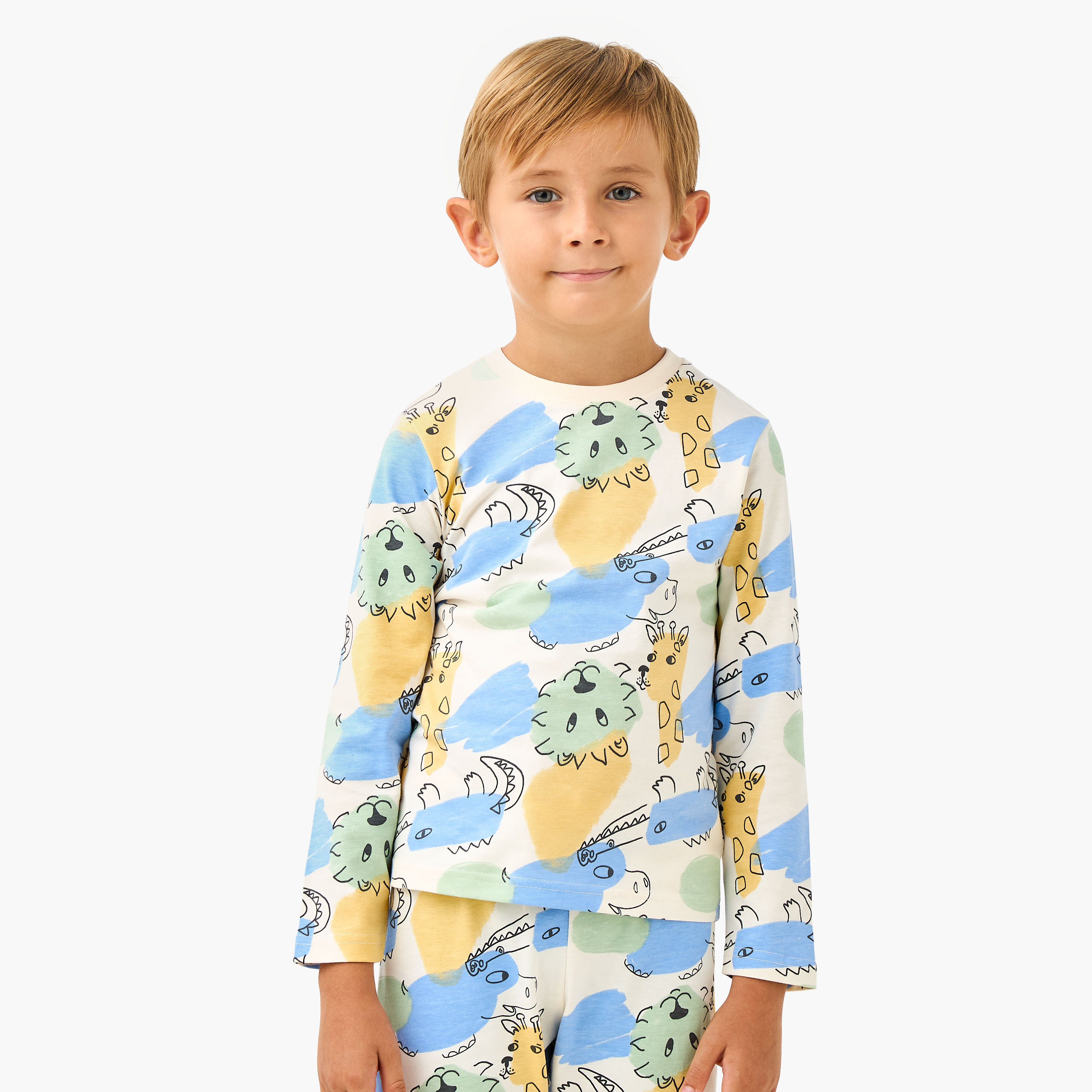 طقم تيشيرت وبنطلون بيجاما بطبعات حيوانات من جونيورز-boys-clothing-nightwear-image-2