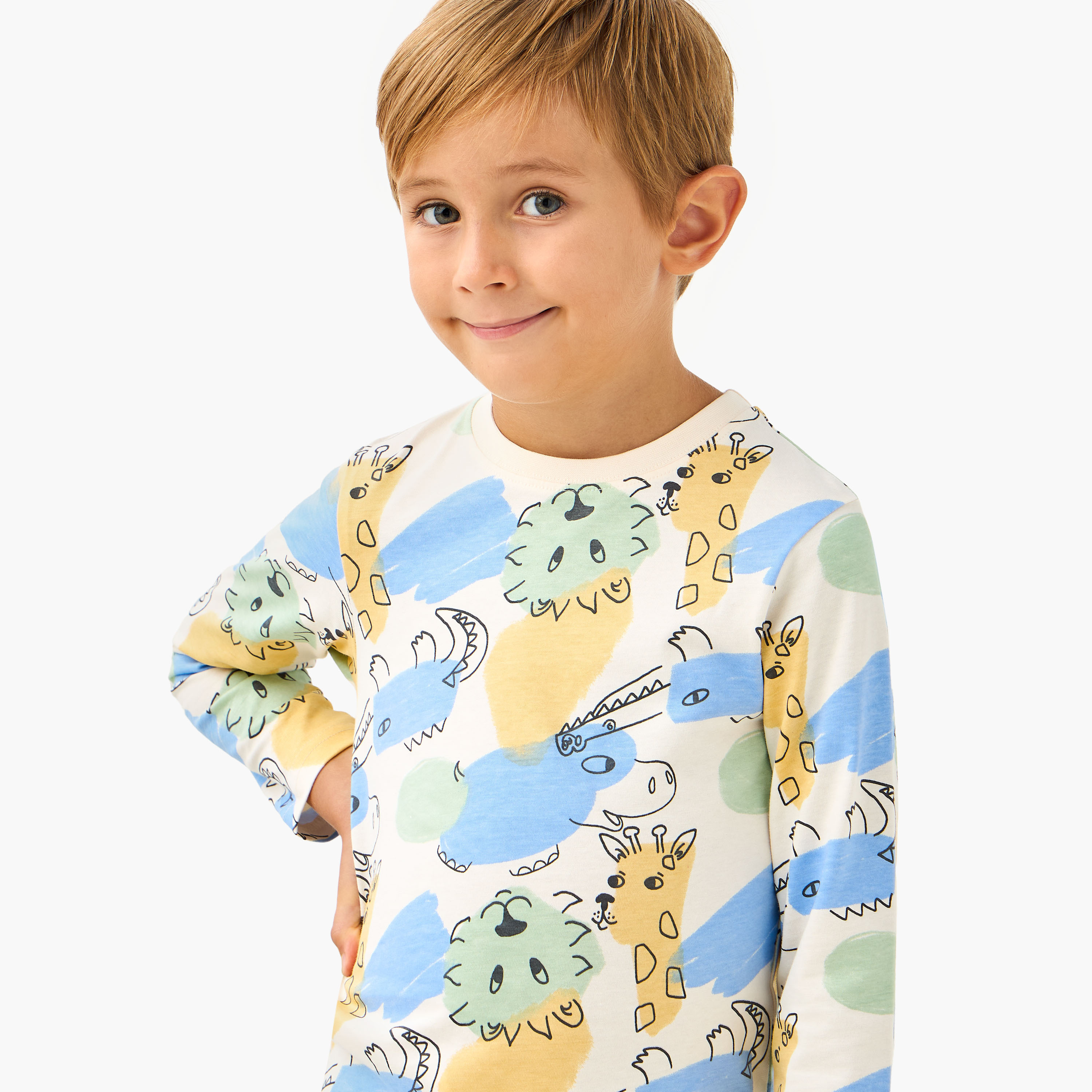 طقم تيشيرت وبنطلون بيجاما بطبعات حيوانات من جونيورز-boys-clothing-nightwear-image-5