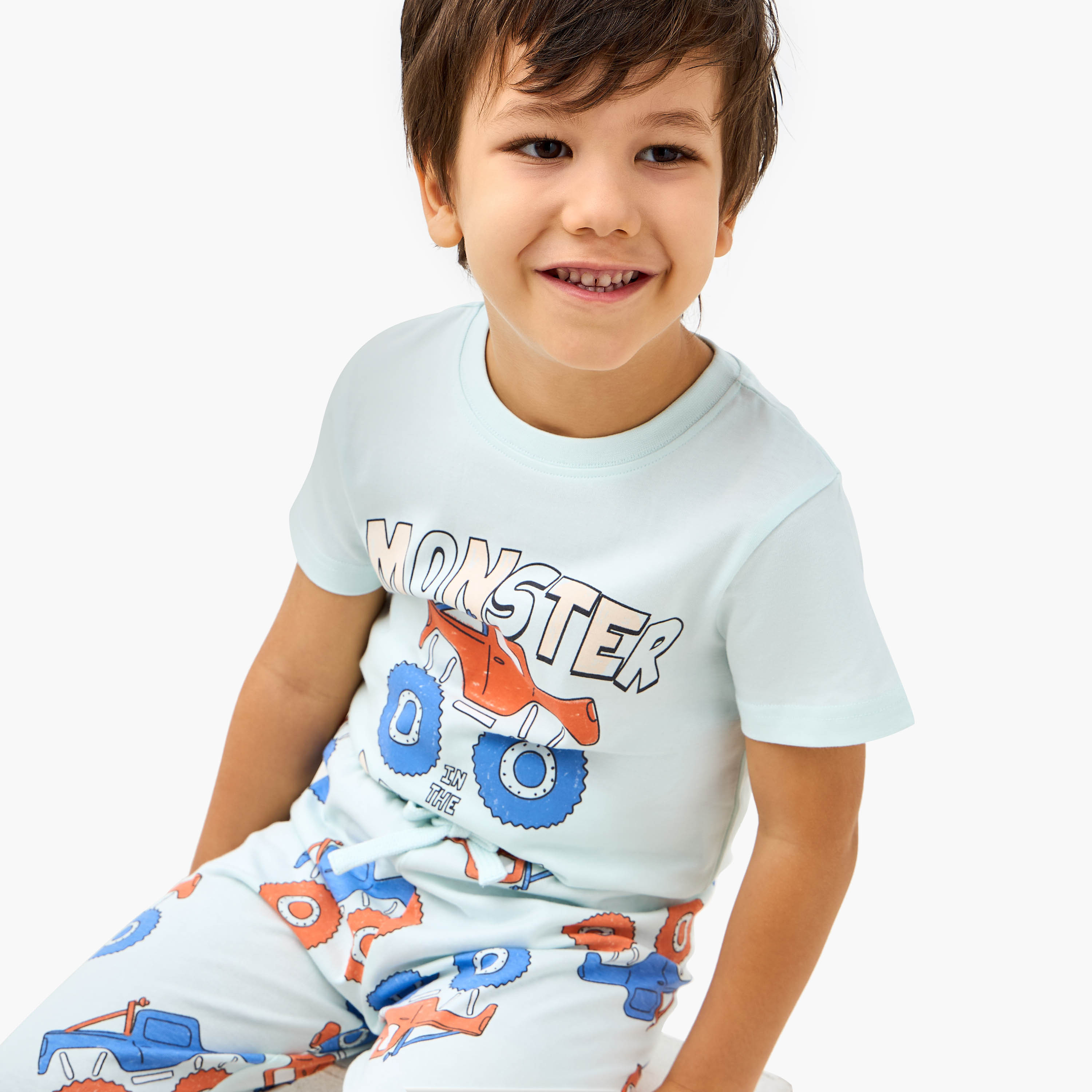 Juniors Monster Truck Print T-shirt and Pyjama Set-boys-clothing-nightwear-image-5