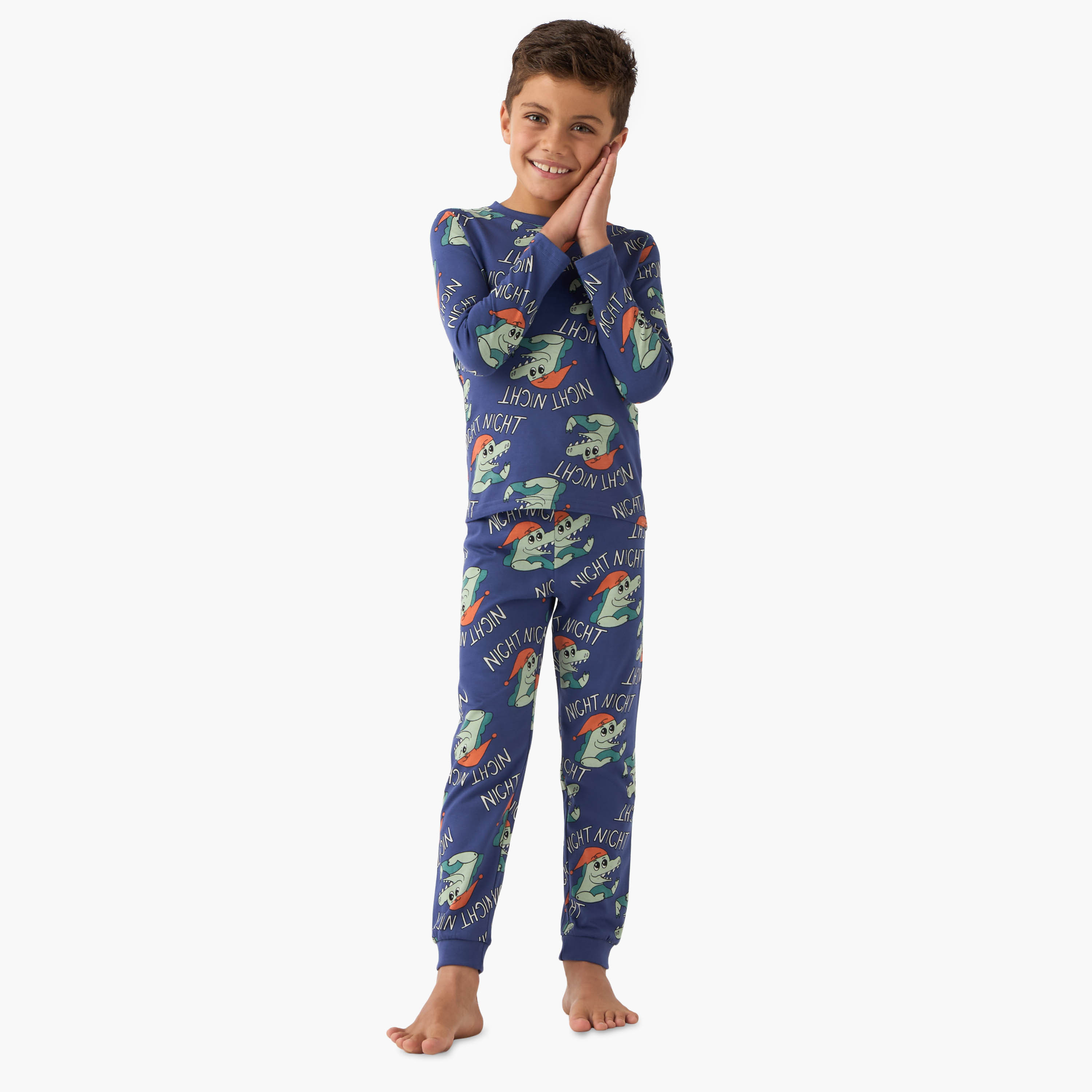 Juniors Crocodile Print T-shirt and Pyjama Set-boys-clothing-nightwear-image-1
