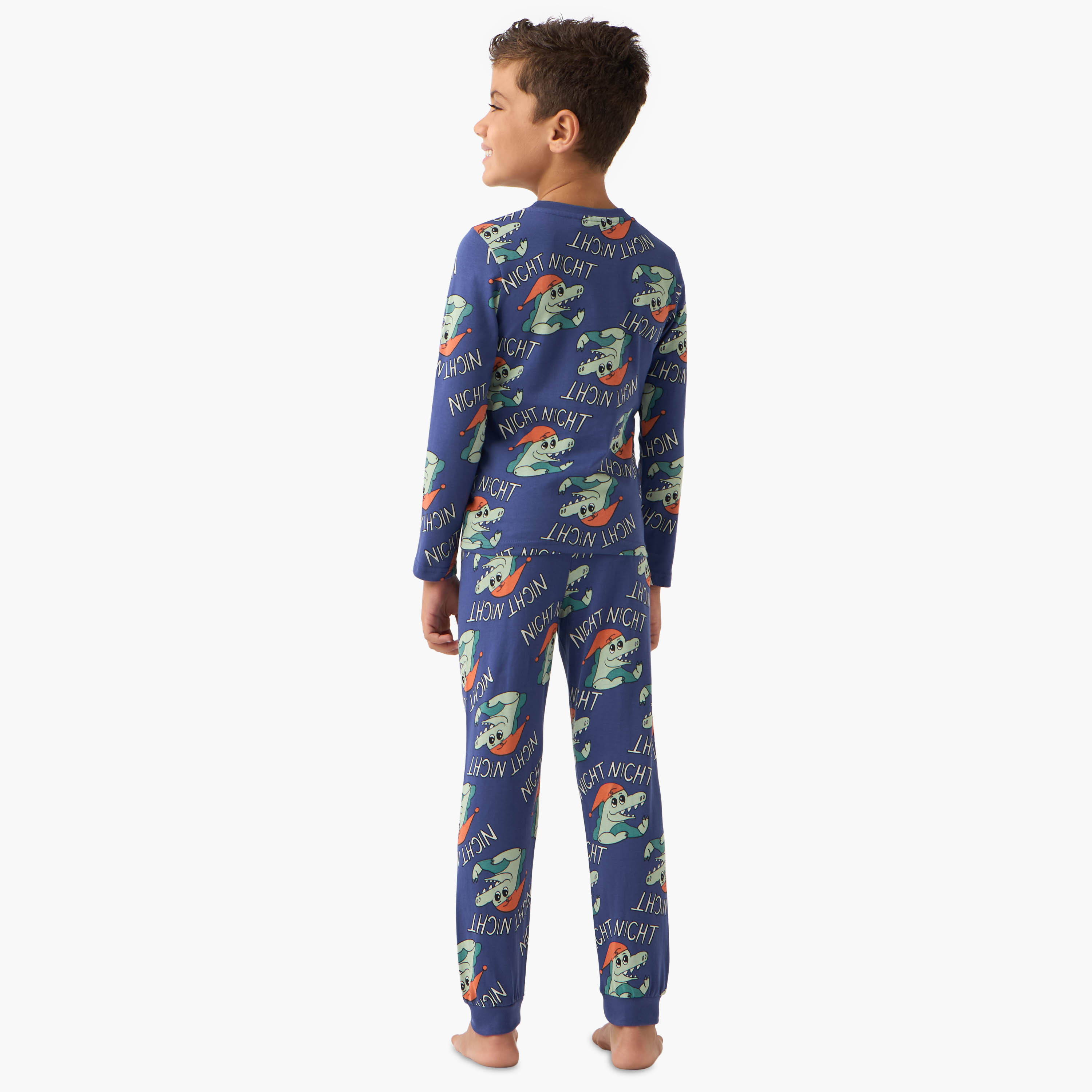 Juniors Crocodile Print T-shirt and Pyjama Set-boys-clothing-nightwear-image-4