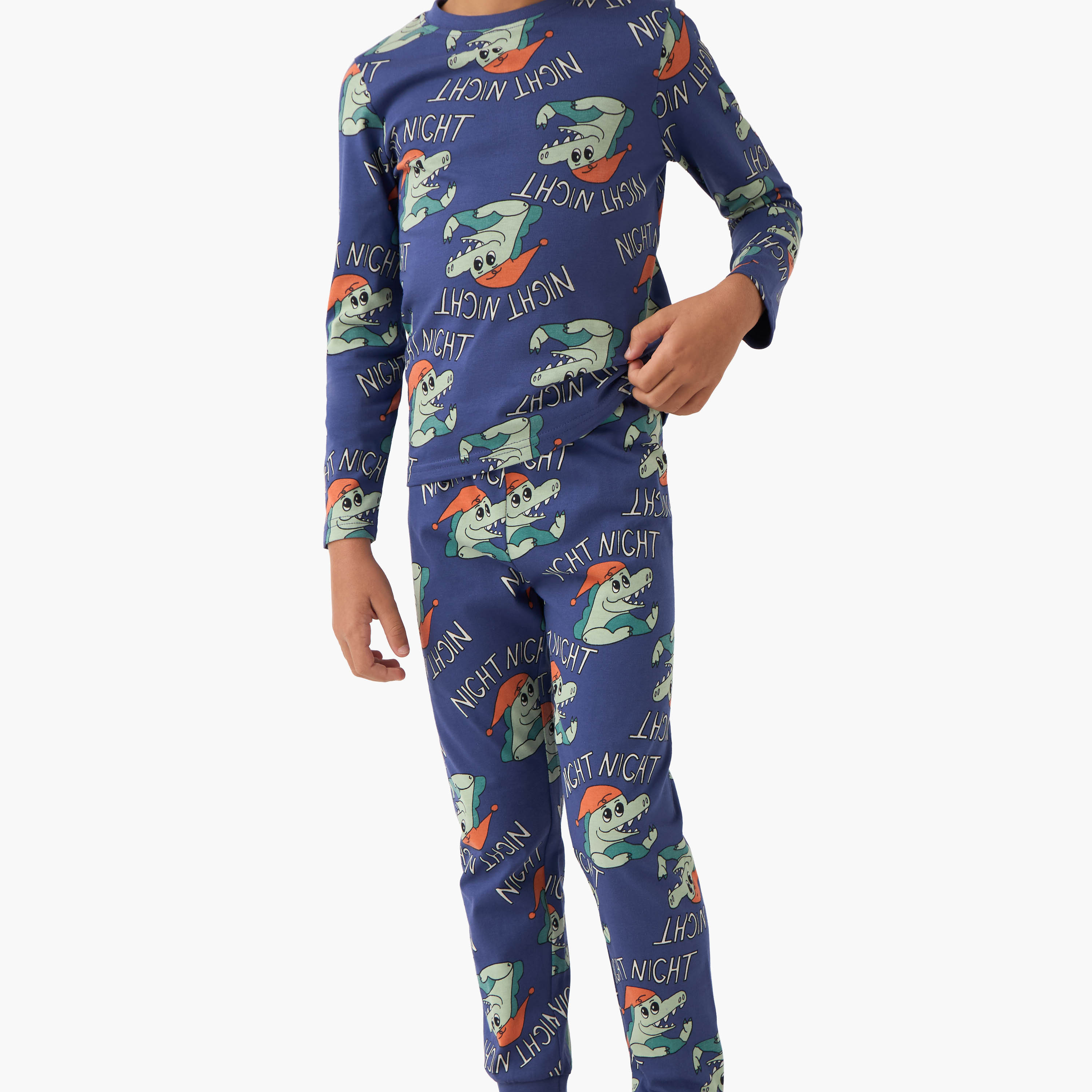 Juniors Crocodile Print T-shirt and Pyjama Set-boys-clothing-nightwear-image-5