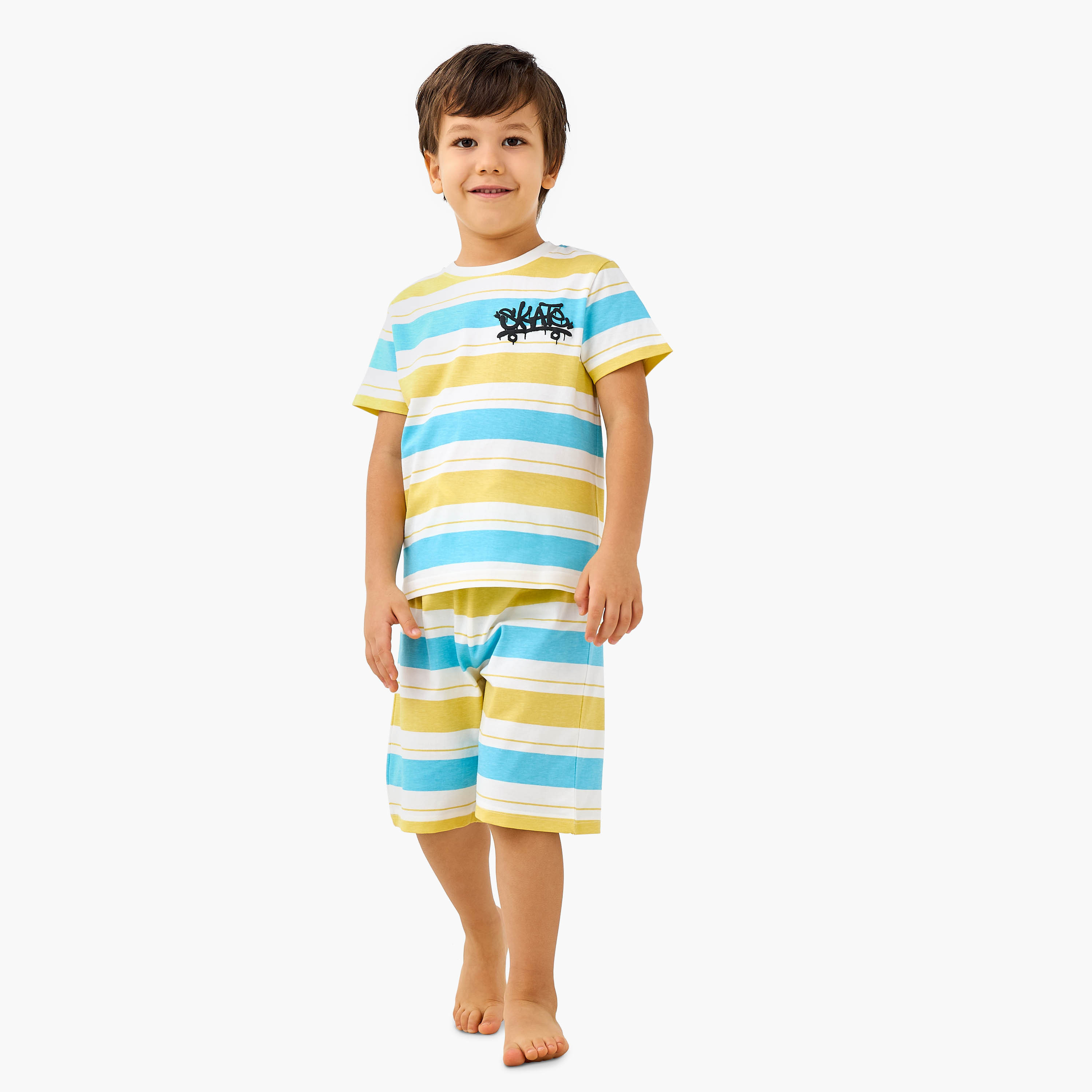 Juniors Monster Truck Print T-shirt and Pyjama Set-boys-clothing-nightwear-image-1