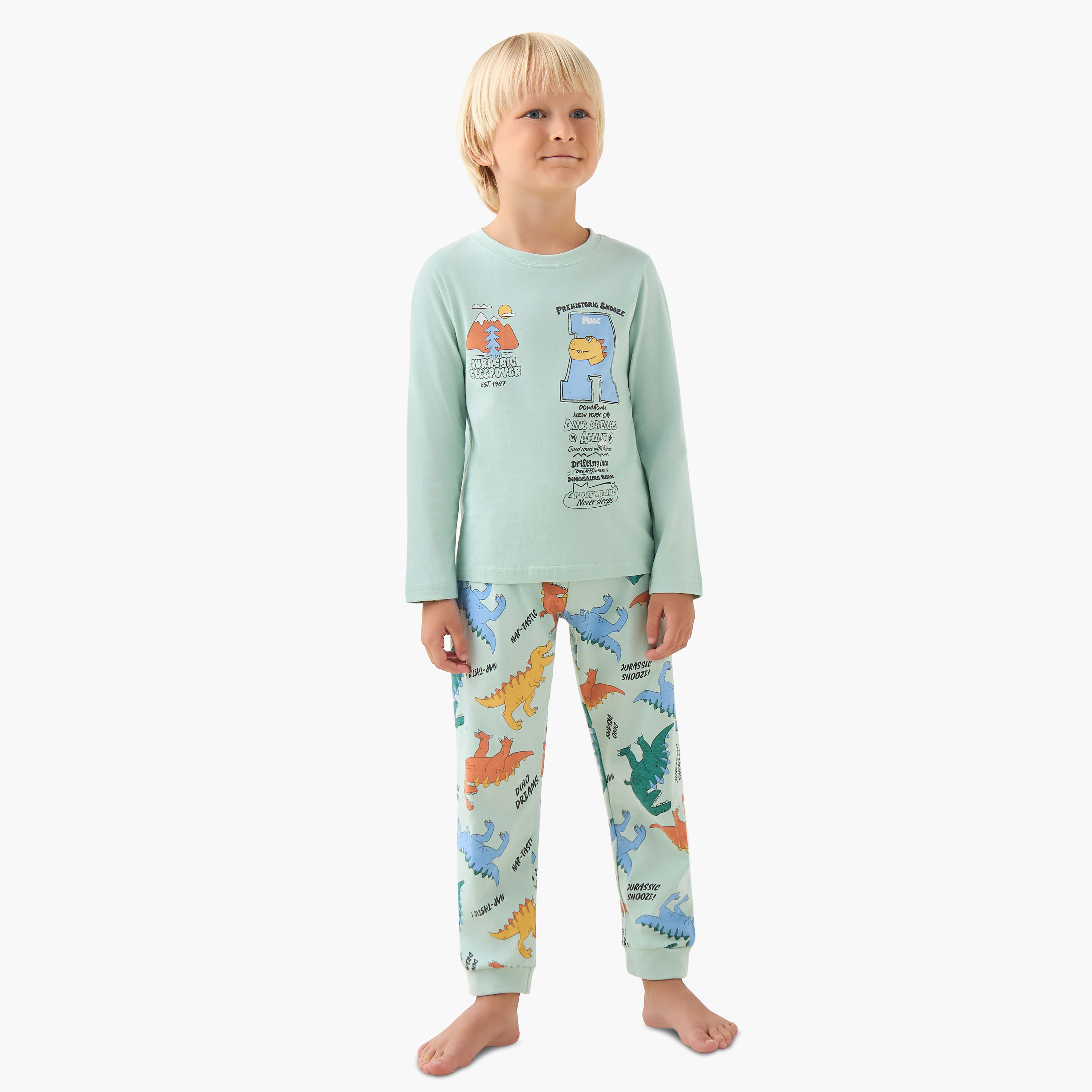 Juniors Monster Truck Print T-shirt and Pyjama Set-boys-clothing-nightwear-image-1