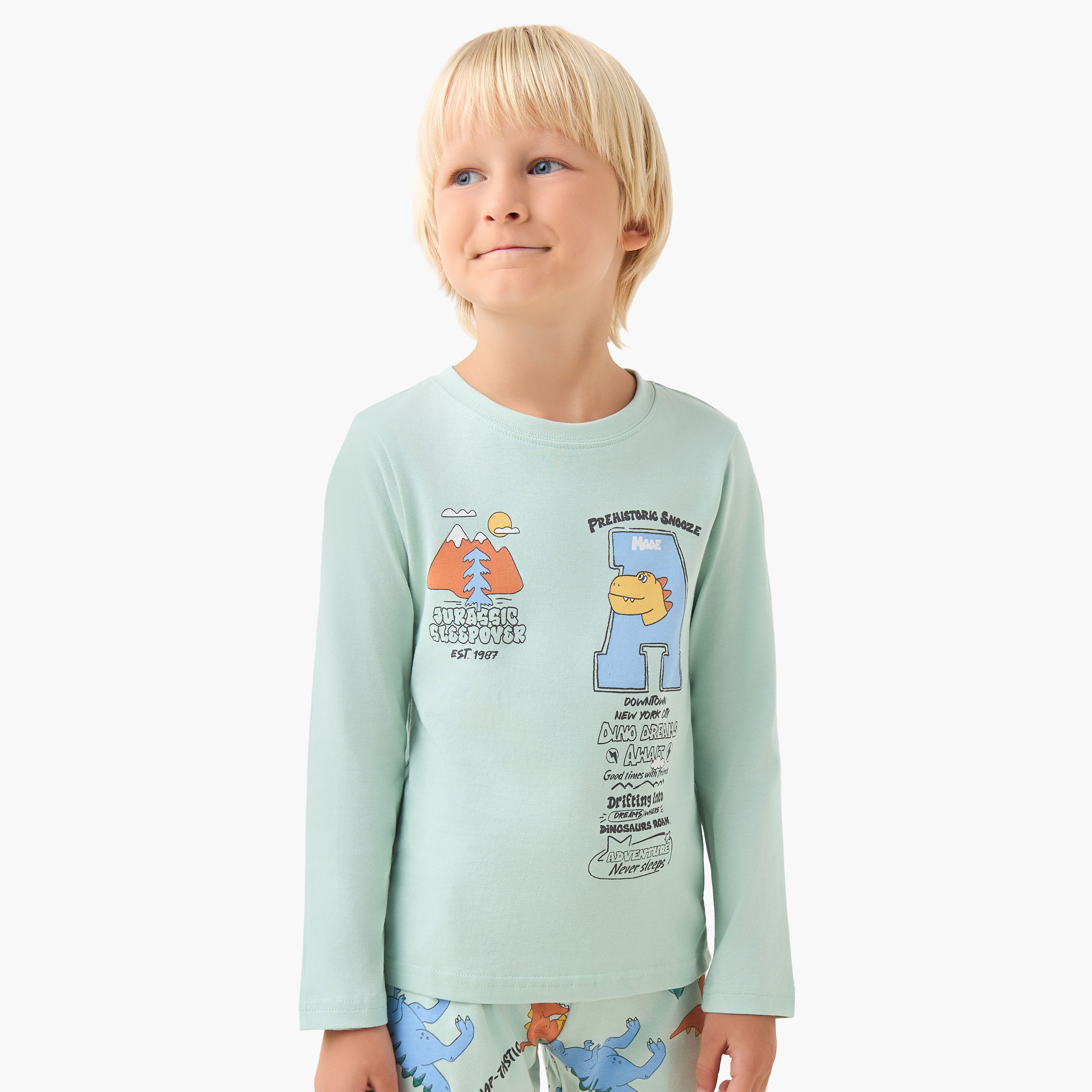 Juniors Monster Truck Print T-shirt and Pyjama Set-boys-clothing-nightwear-image-2