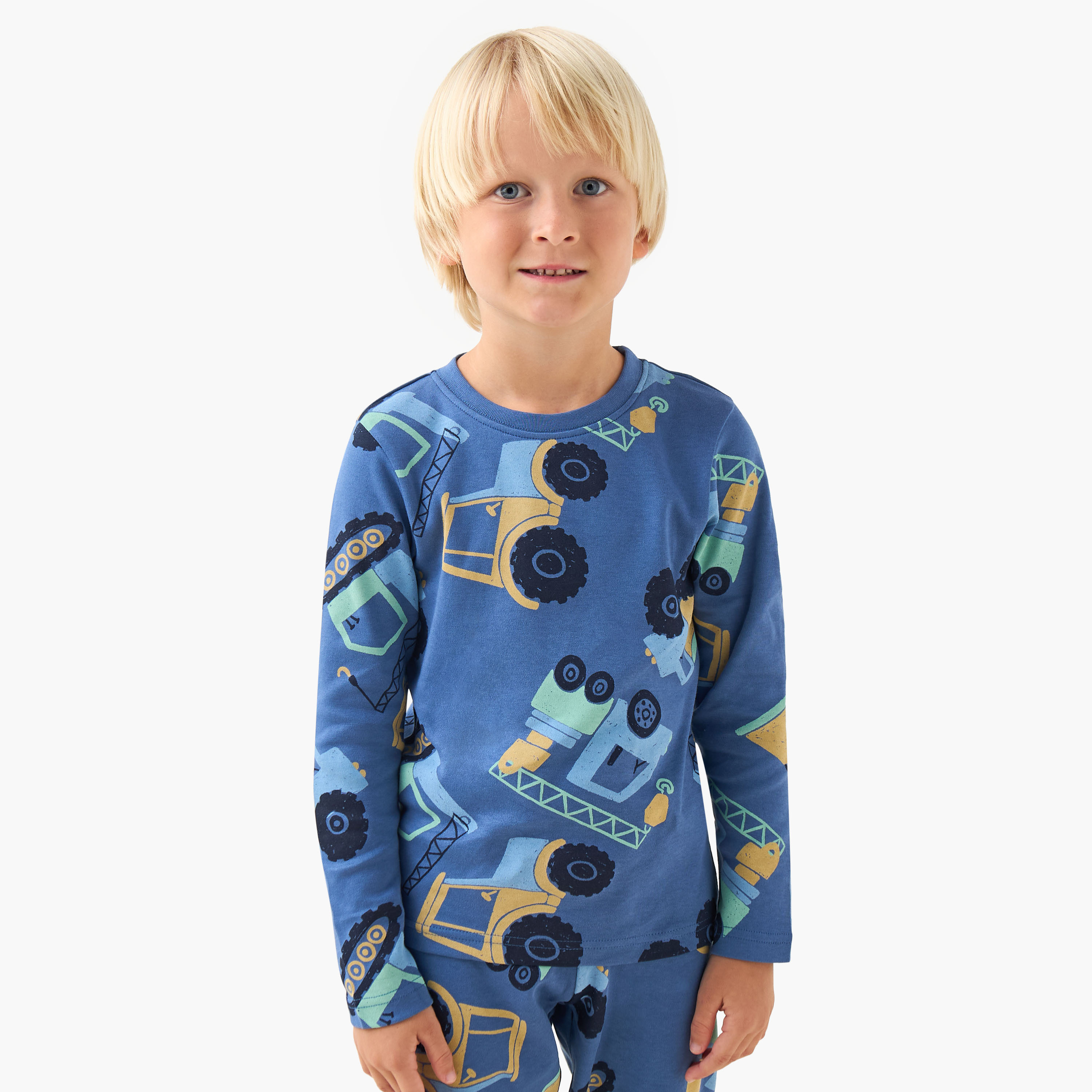 Juniors Monster Truck Print T-shirt and Pyjama Set-boys-clothing-nightwear-image-2