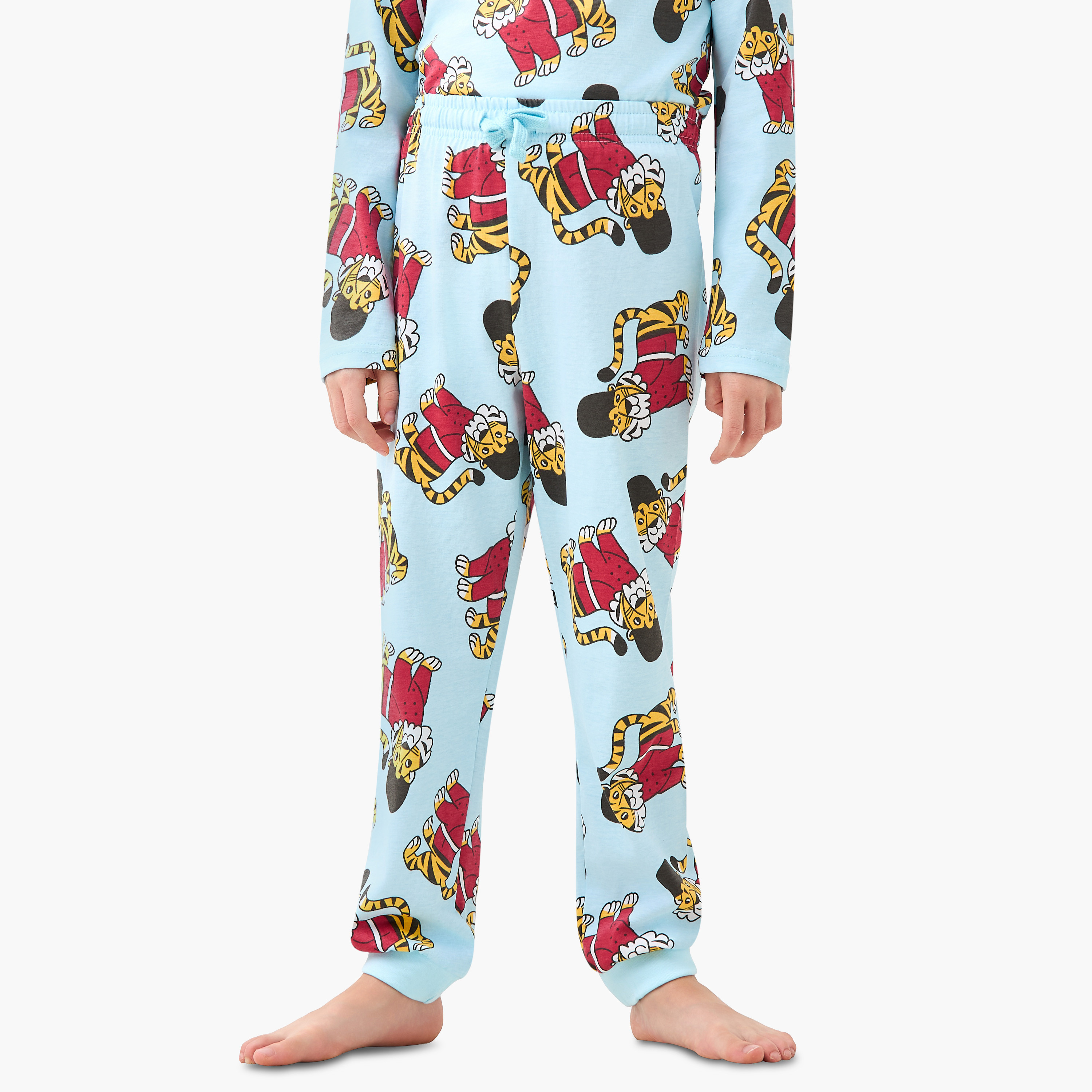 Juniors Cotton Crew Neck Long Sleeve Pyjama Set with Vehicle Print-boys-clothing-nightwear-image-3