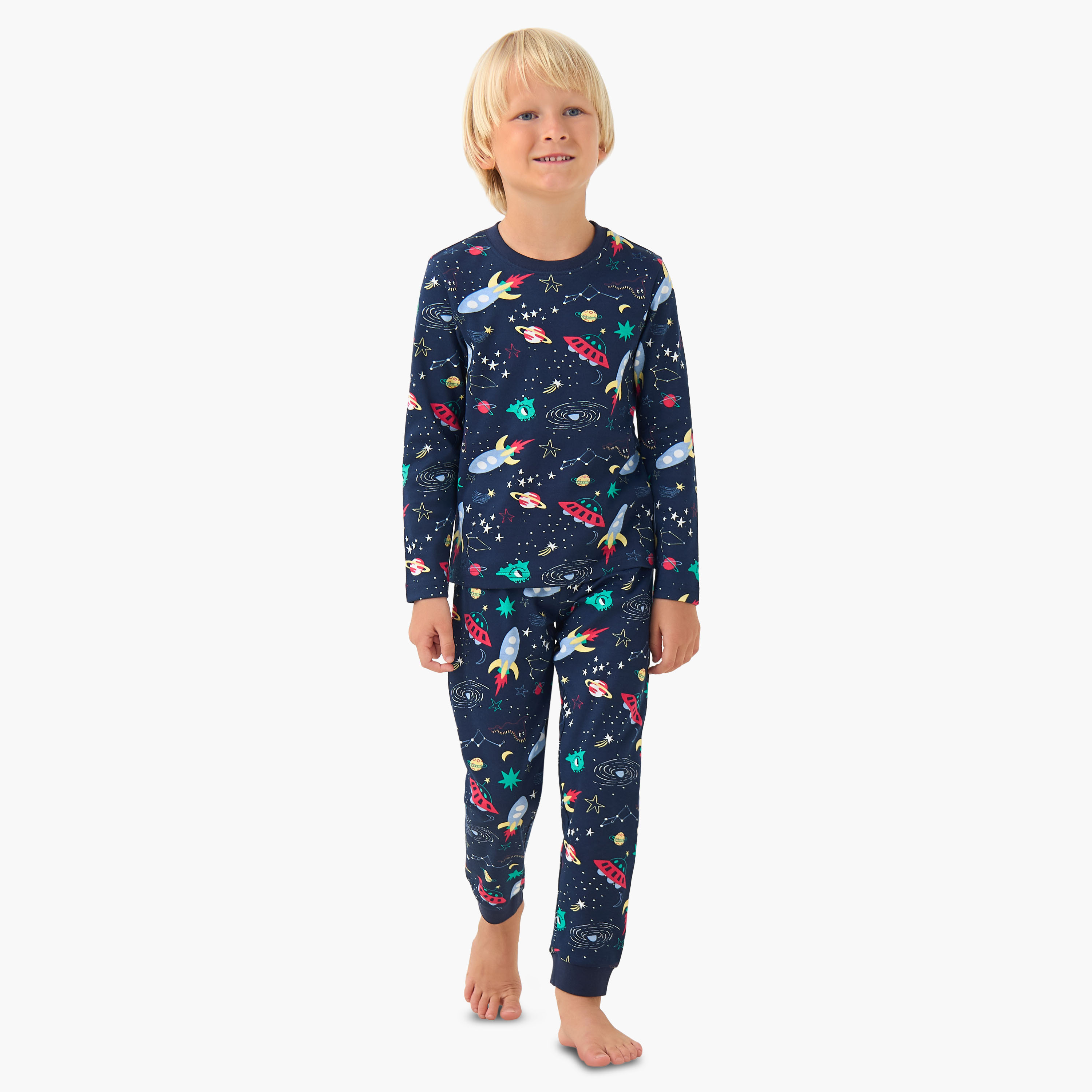 طقم بيجاما قطن بياقة ضيقة وأكمام طويلة وطبعات من جونيورز-boys-clothing-nightwear-image-1