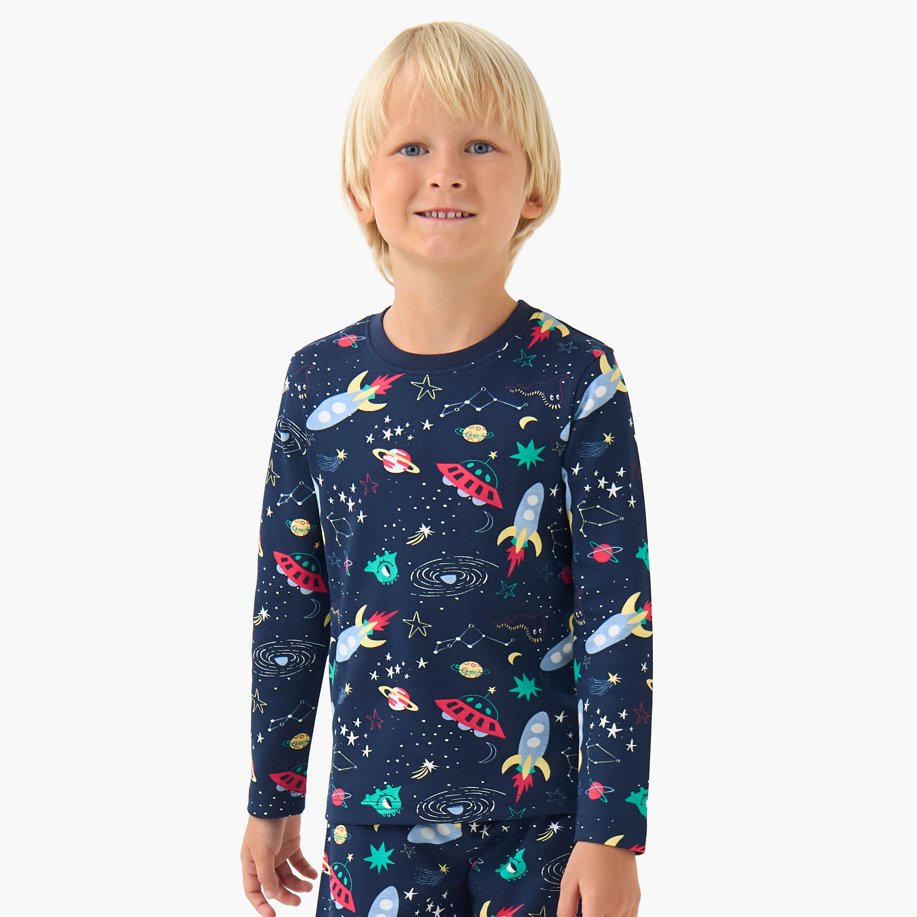 طقم بيجاما قطن بياقة ضيقة وأكمام طويلة وطبعات من جونيورز-boys-clothing-nightwear-image-2
