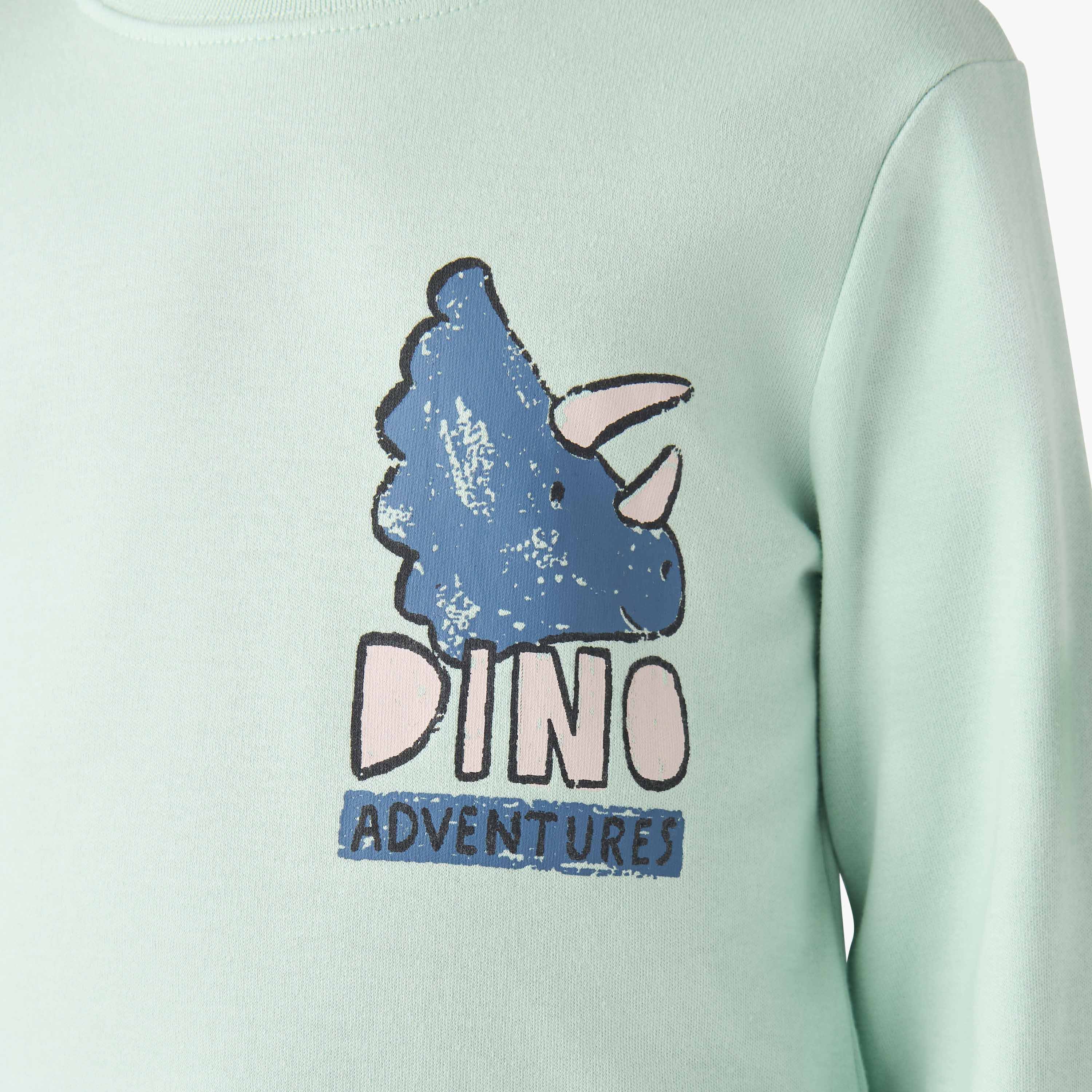 Juniors Cotton Crew Neck Long Sleeve Pyjama Set with Dinosaur Print-boys-clothing-nightwear-image-6