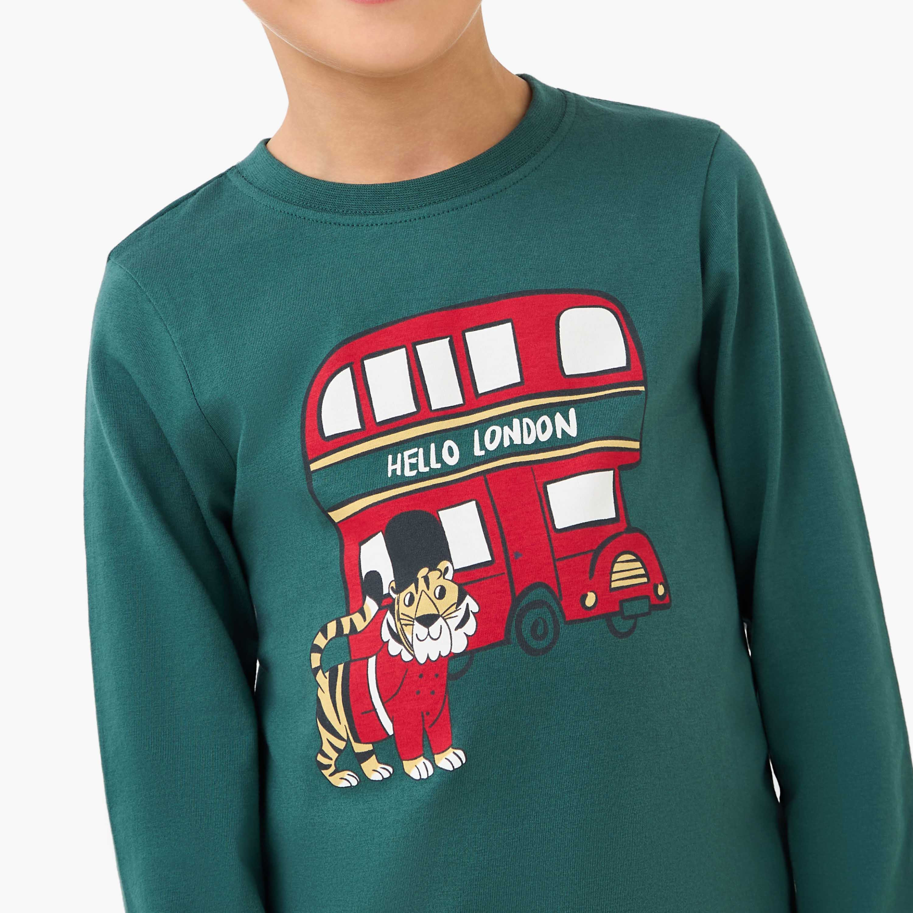 Juniors Cotton Crew Neck Long Sleeves Pyjama Set with London Bus Print-promo_babyshop_Buy2for69_UAE130126-image-5