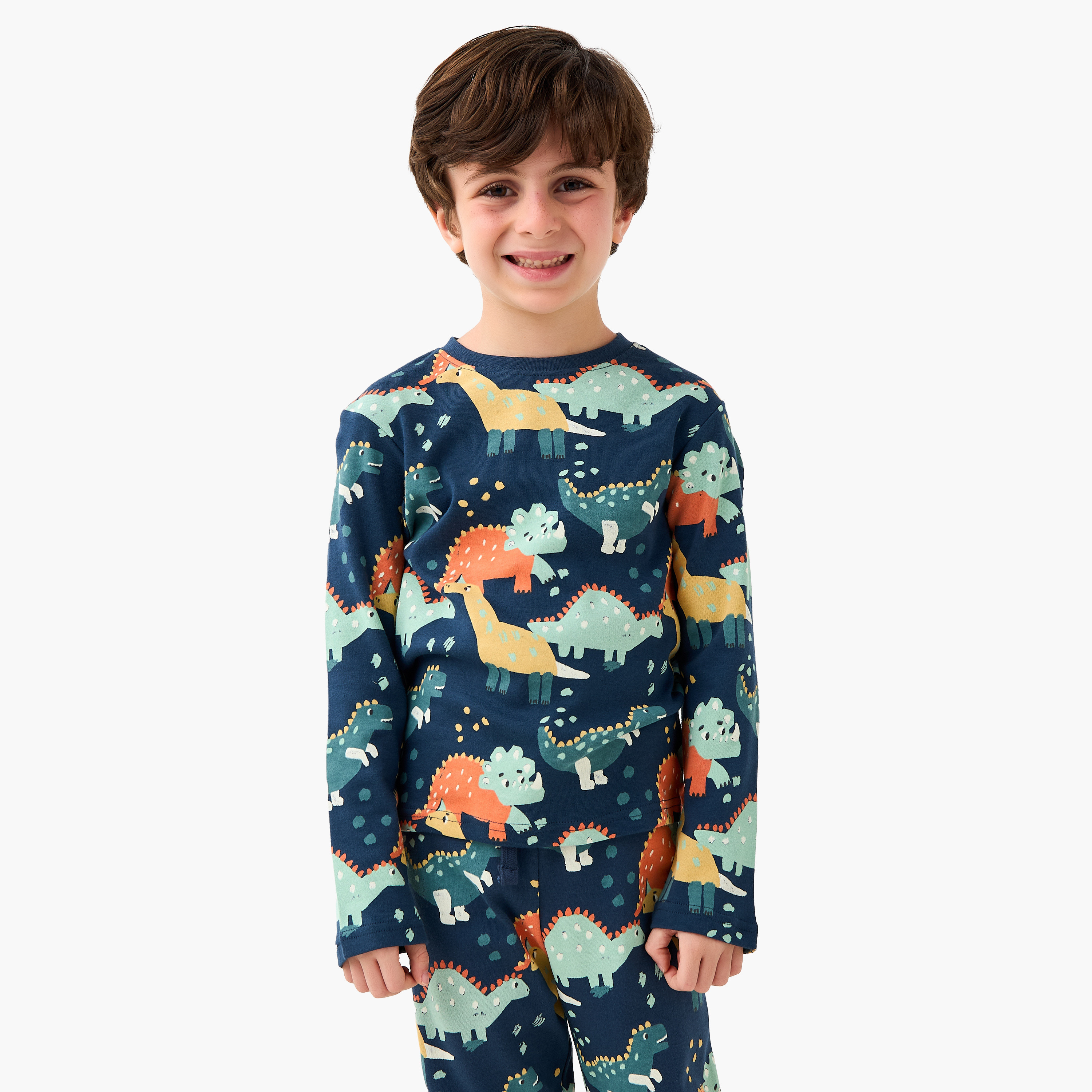 Juniors Cotton Crew Neck Long Sleeves Pyjama Set with London Bus Print-boys-clothing-nightwear-image-2