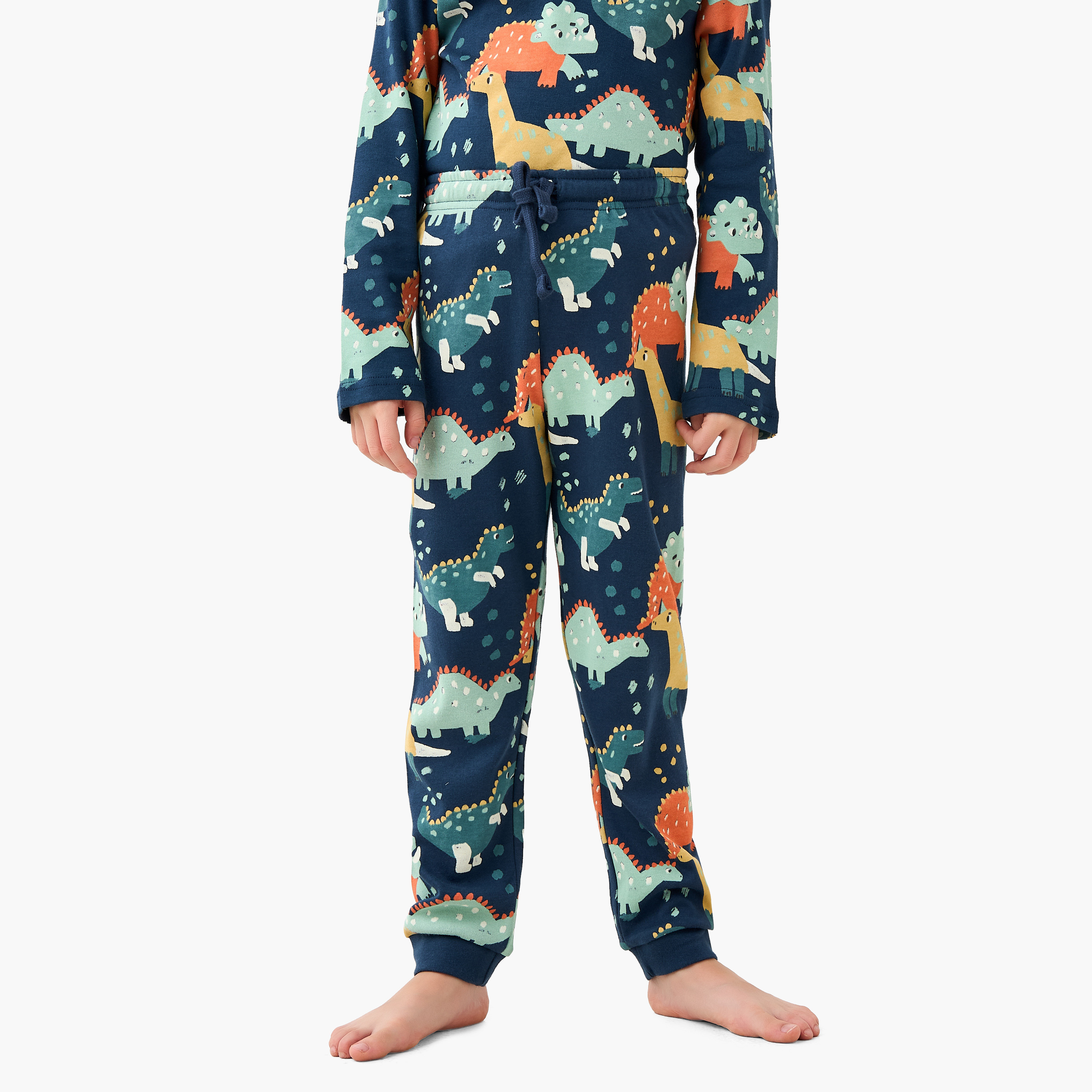 Juniors Cotton Crew Neck Long Sleeves Pyjama Set with London Bus Print-boys-clothing-nightwear-image-3