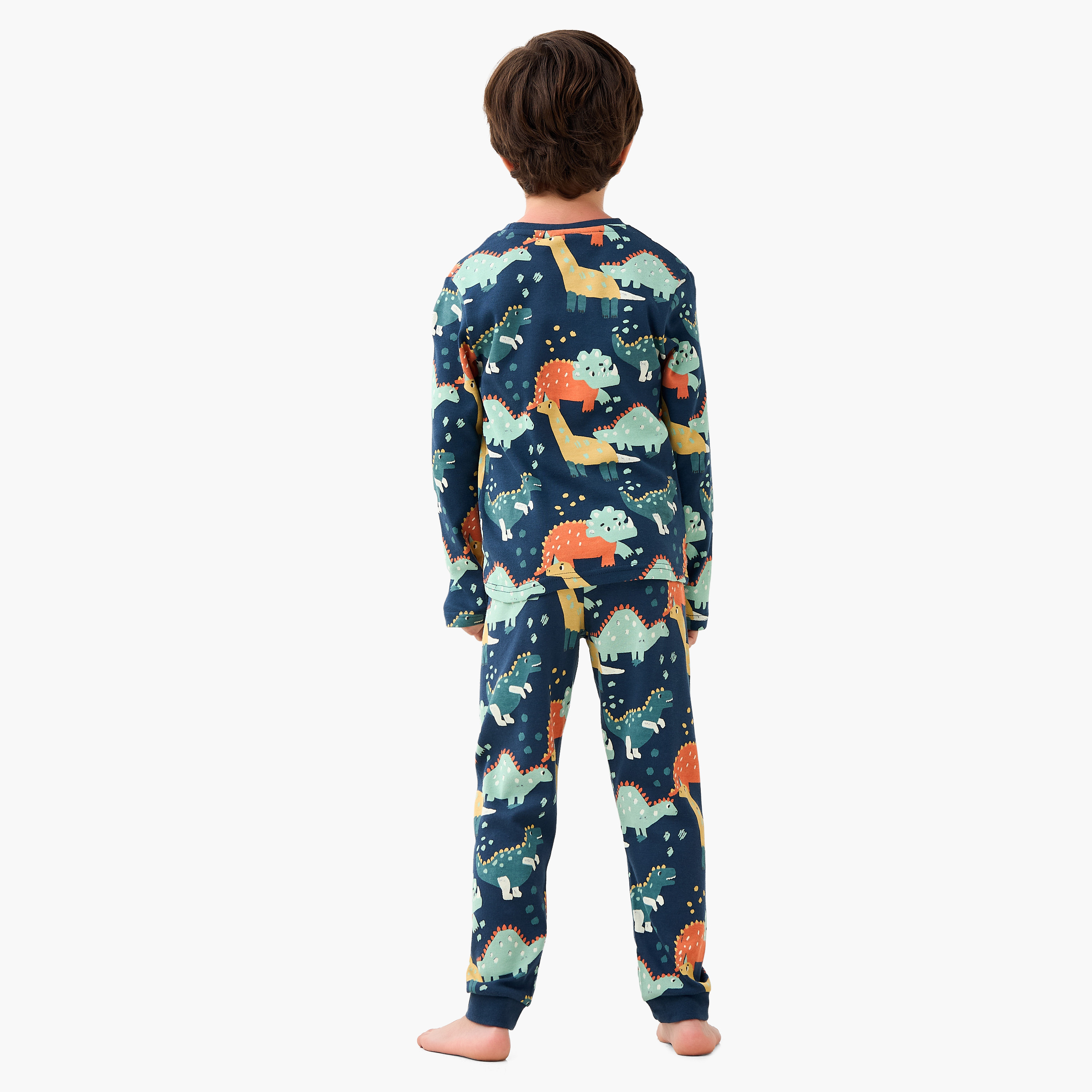 Juniors Cotton Crew Neck Long Sleeves Pyjama Set with London Bus Print-boys-clothing-nightwear-image-4