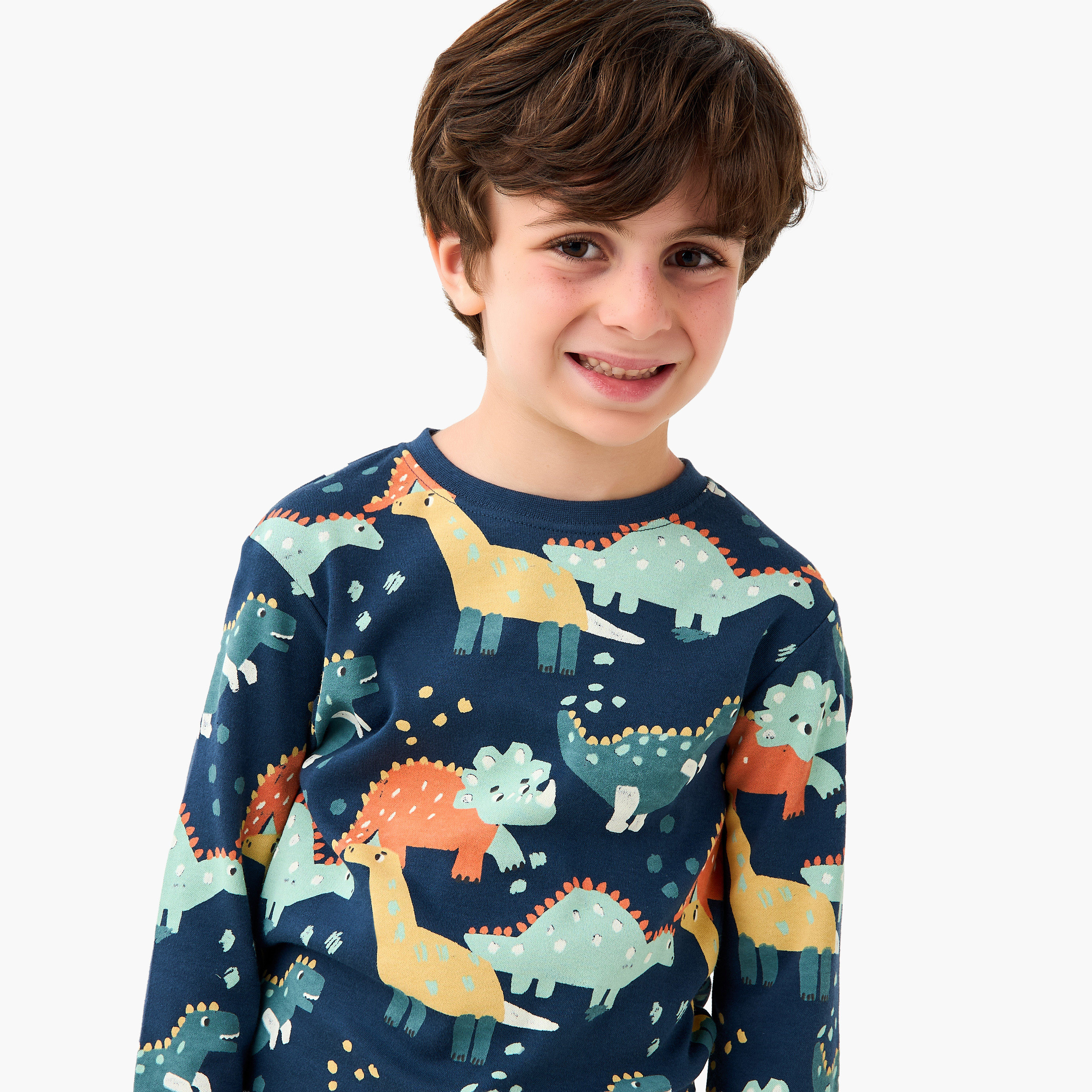 Juniors Cotton Crew Neck Long Sleeves Pyjama Set with London Bus Print-boys-clothing-nightwear-image-5