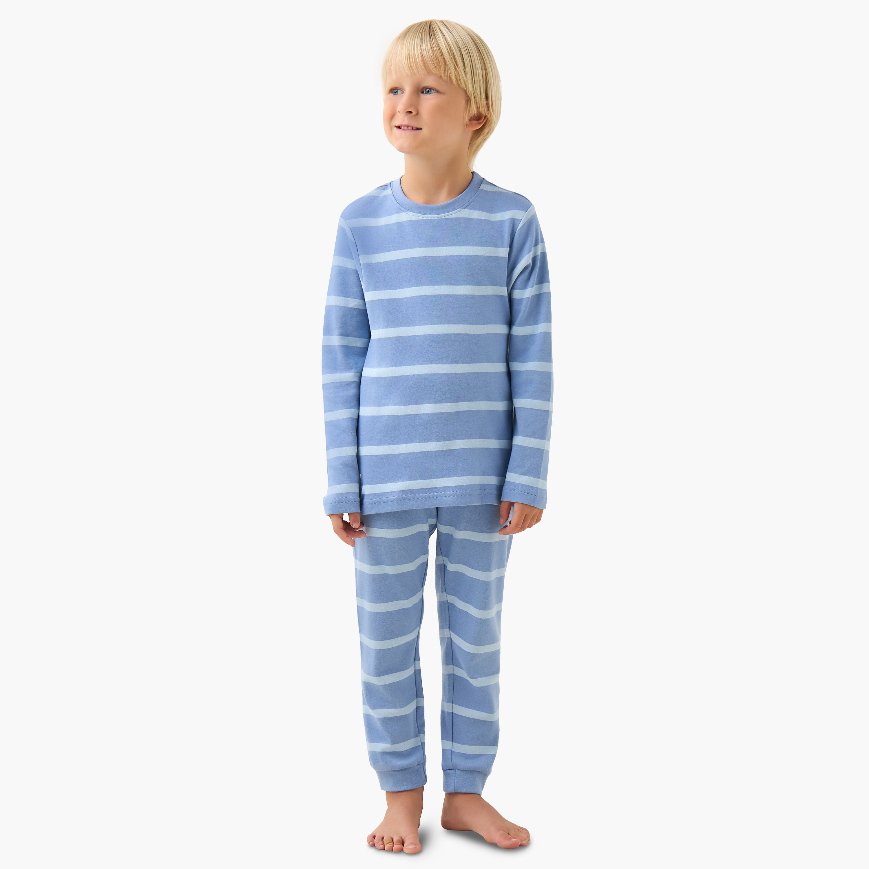 Juniors Cotton Crew Neck Long Sleeves Pyjama Set with London Bus Print-boys-clothing-nightwear-image-1