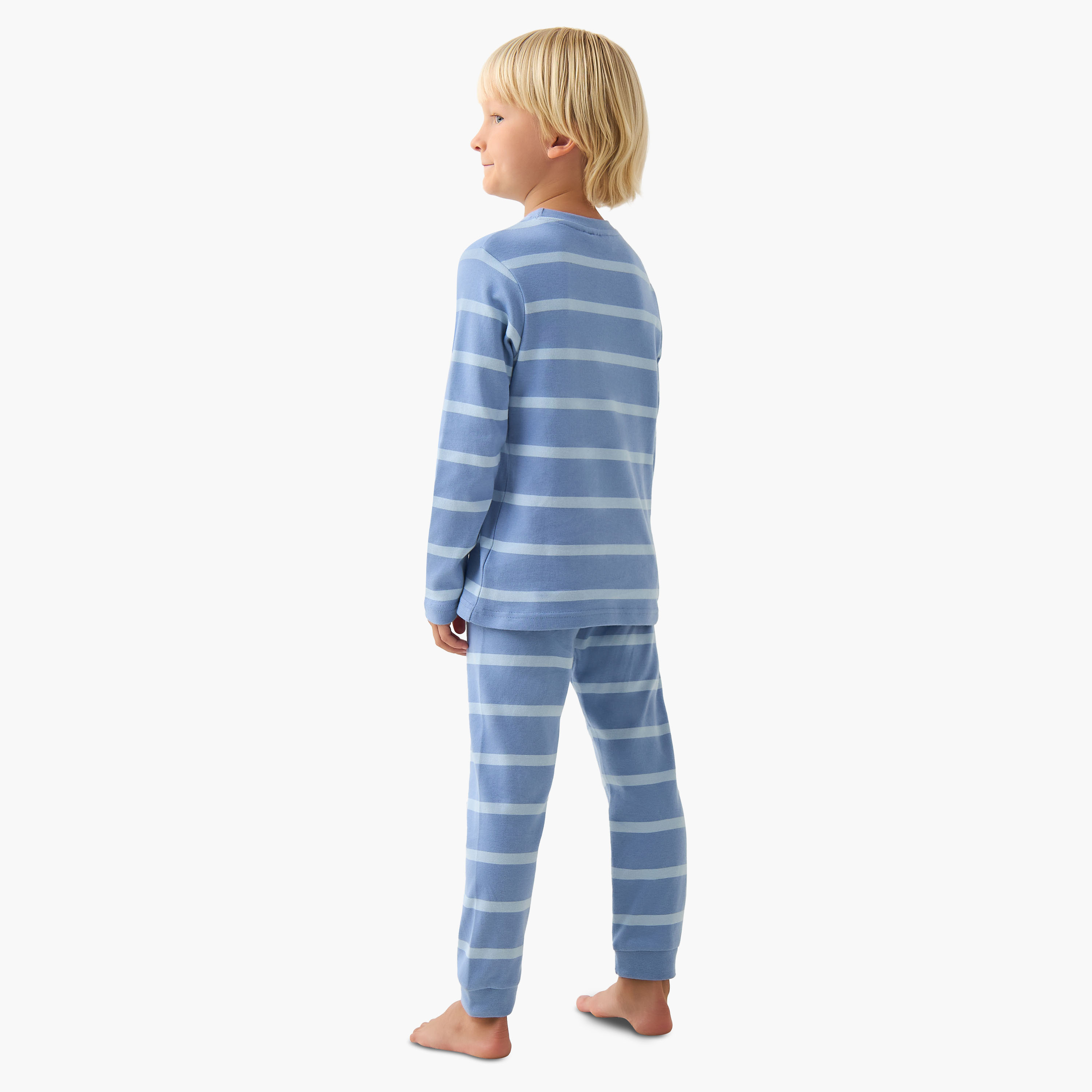 Juniors Cotton Crew Neck Long Sleeves Pyjama Set with London Bus Print-boys-clothing-nightwear-image-4