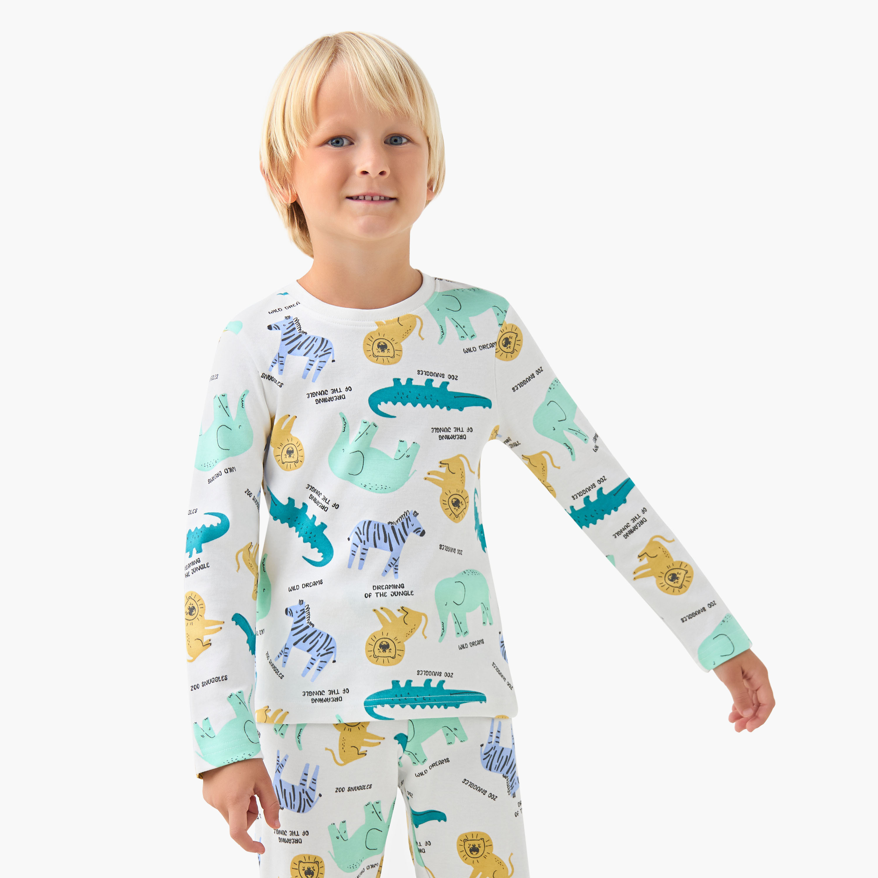 Juniors Cotton Crew Neck Long Sleeves Pyjama Set with London Bus Print-boys-clothing-nightwear-image-2