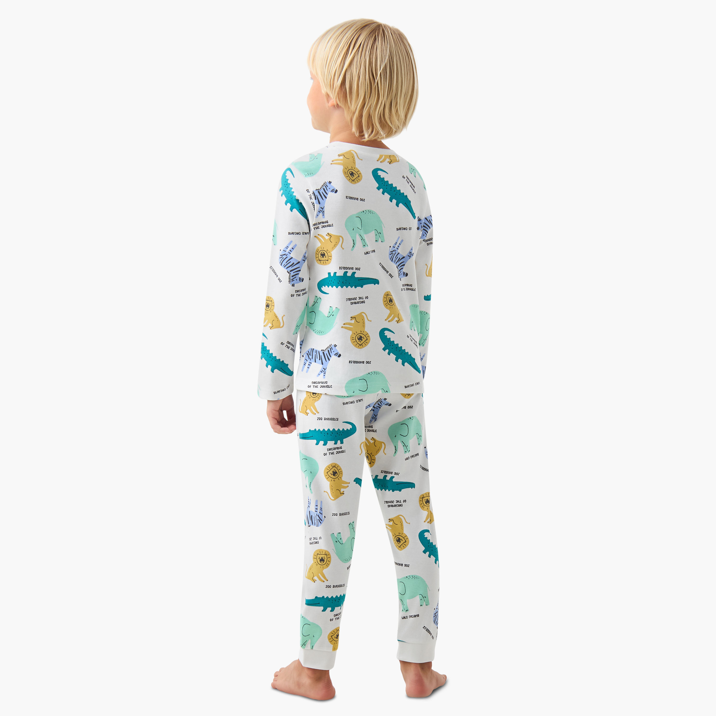 Juniors Cotton Crew Neck Long Sleeves Pyjama Set with London Bus Print-boys-clothing-nightwear-image-4