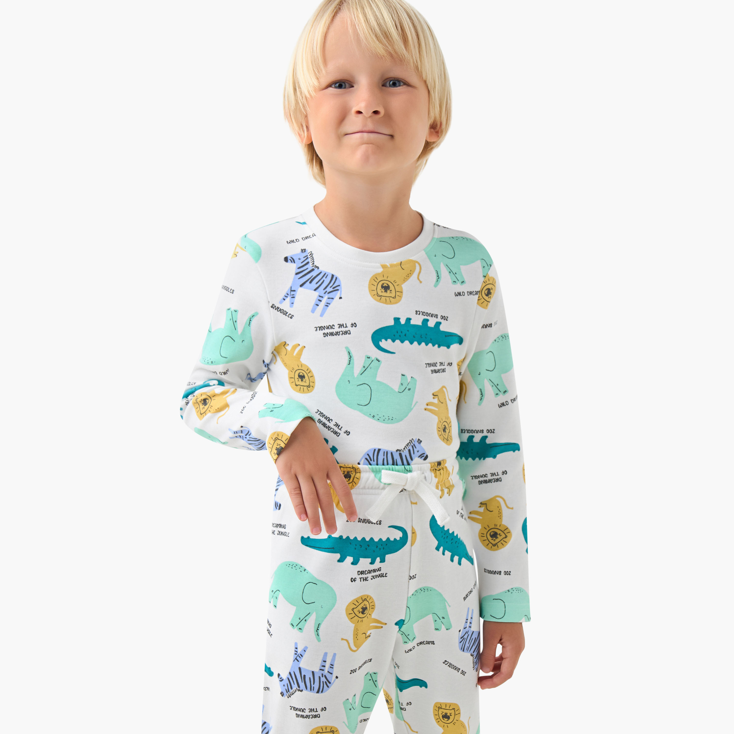 Juniors Cotton Crew Neck Long Sleeves Pyjama Set with London Bus Print-boys-clothing-nightwear-image-5