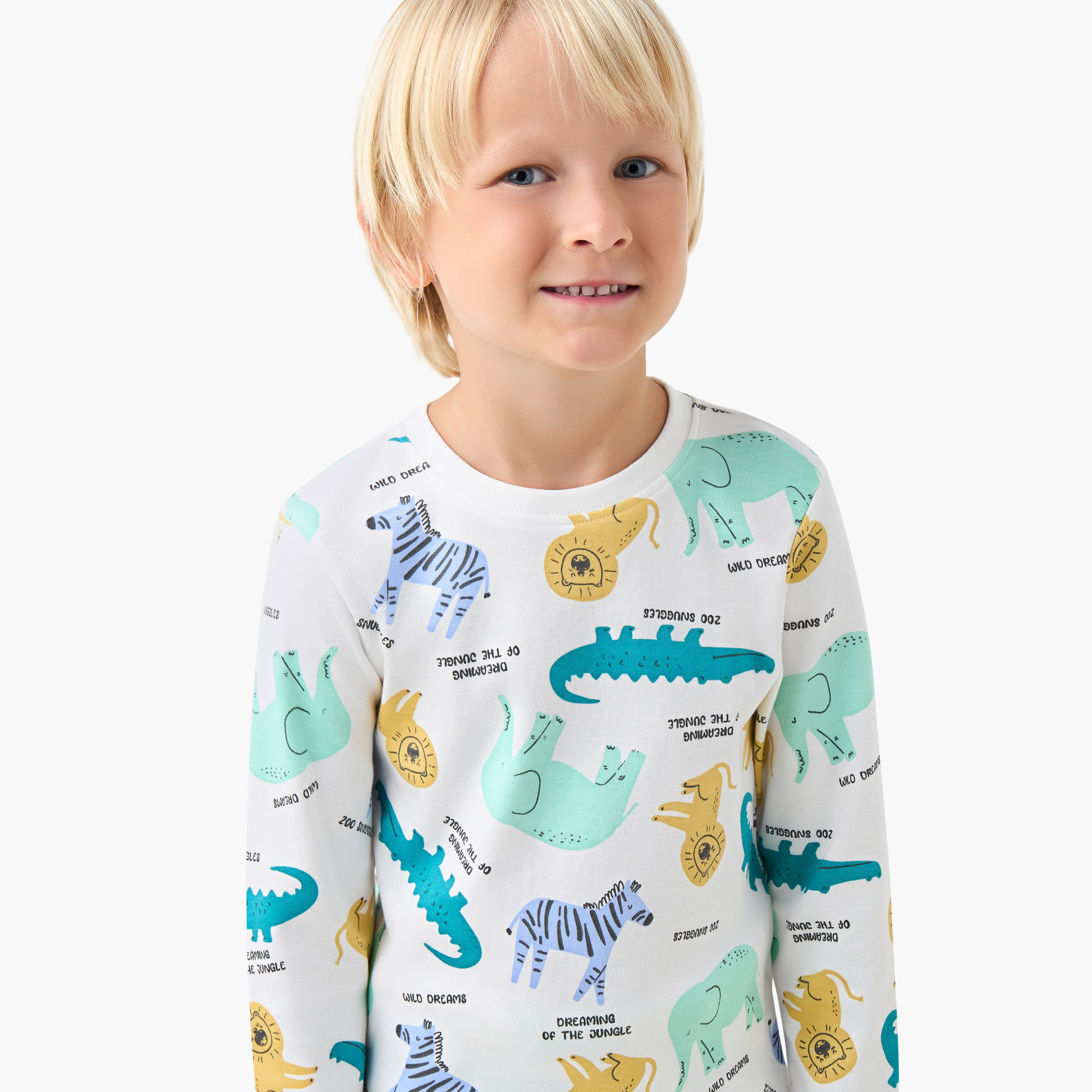 Juniors Cotton Crew Neck Long Sleeves Pyjama Set with London Bus Print-boys-clothing-nightwear-image-6