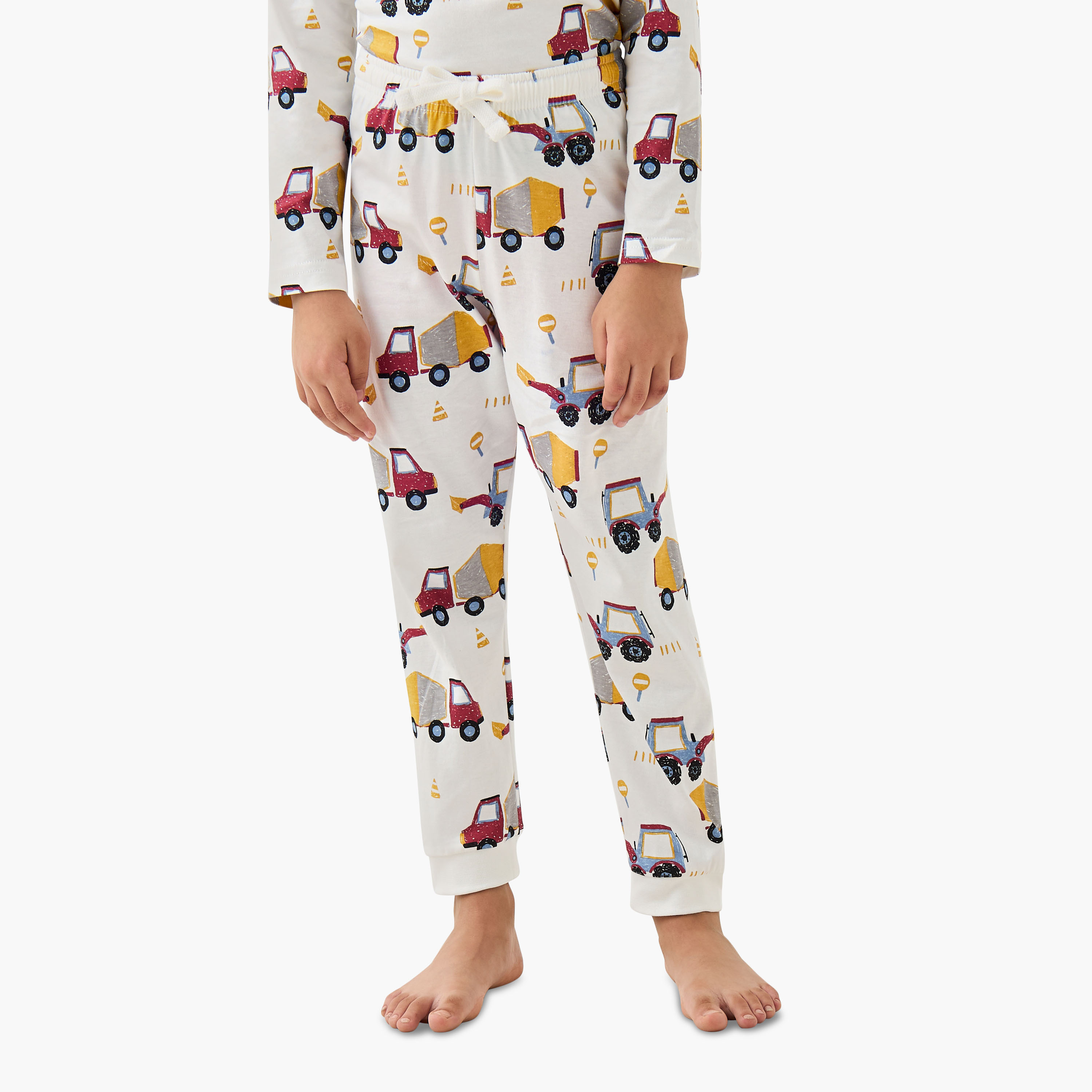 Juniors Cotton Crew Neck Long Sleeves Pyjama Set with London Bus Print-boys-clothing-nightwear-image-3
