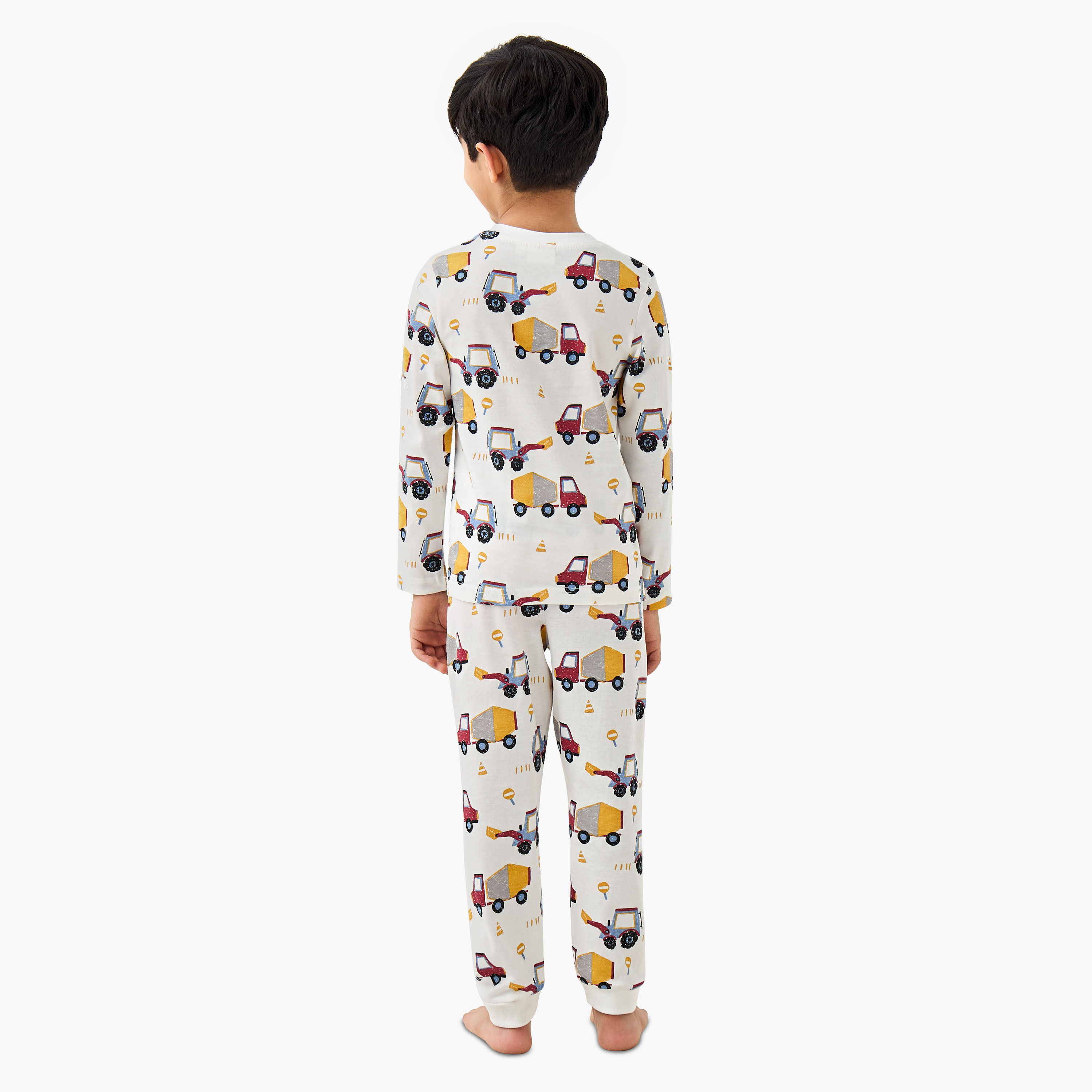 Juniors Cotton Crew Neck Long Sleeves Pyjama Set with London Bus Print-boys-clothing-nightwear-image-4
