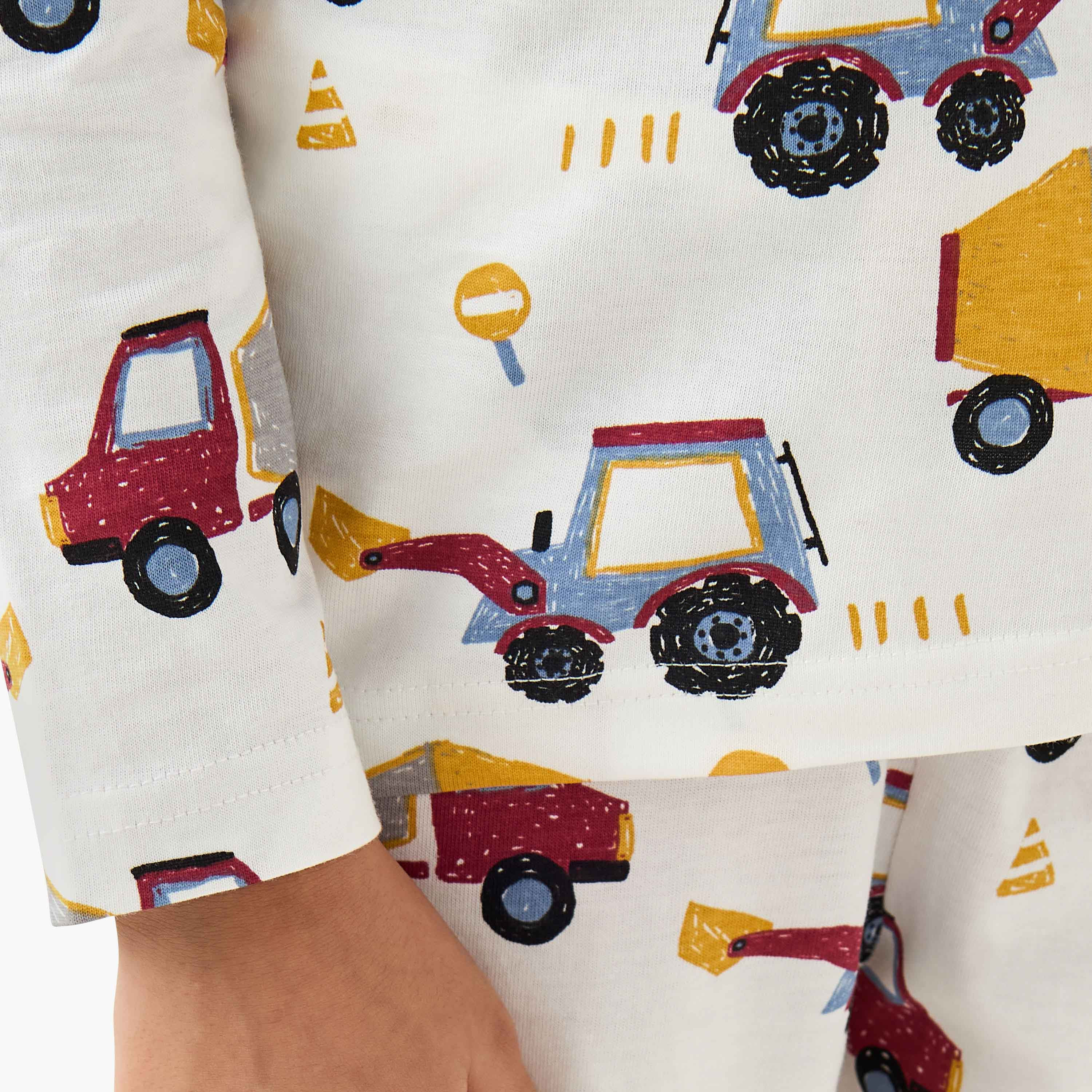 Juniors Cotton Crew Neck Long Sleeves Pyjama Set with London Bus Print-boys-clothing-nightwear-image-6