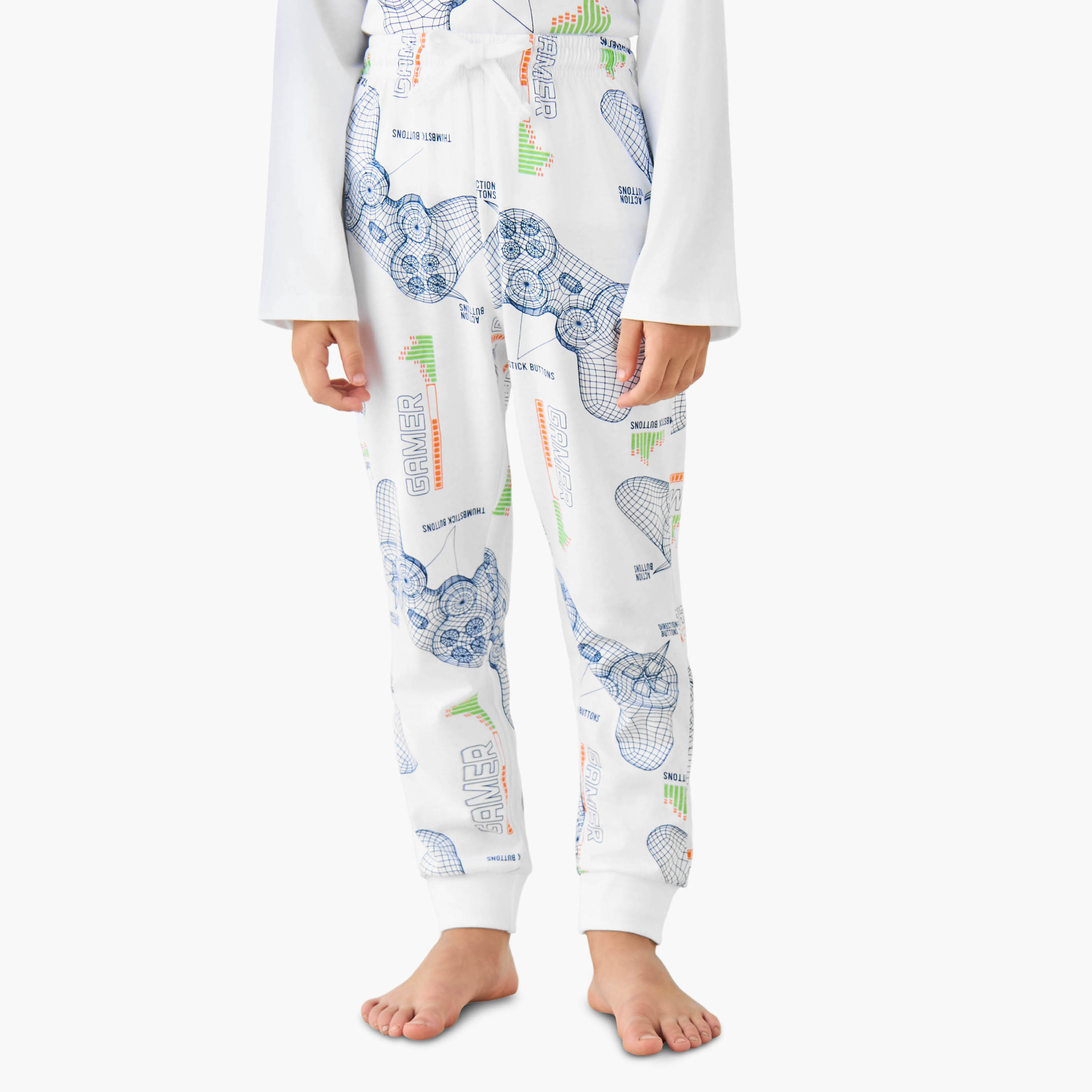 Juniors Cotton Crew Neck Long Sleeves Pyjama Set with Game Print-boys-clothing-nightwear-image-3